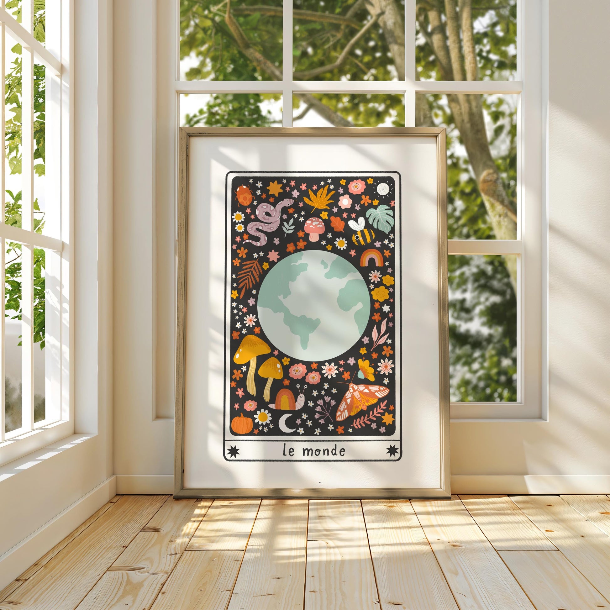 World Tarot Card Art Print - Witchy Celestial Decor