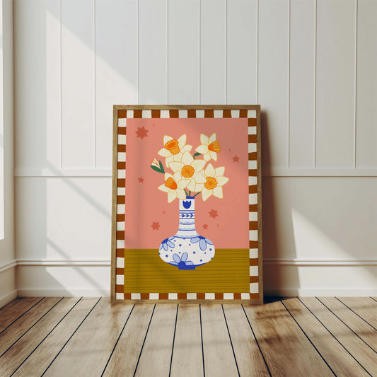 Daffodil Flower Vase Art Print – December Birth Flower (A5/A4)