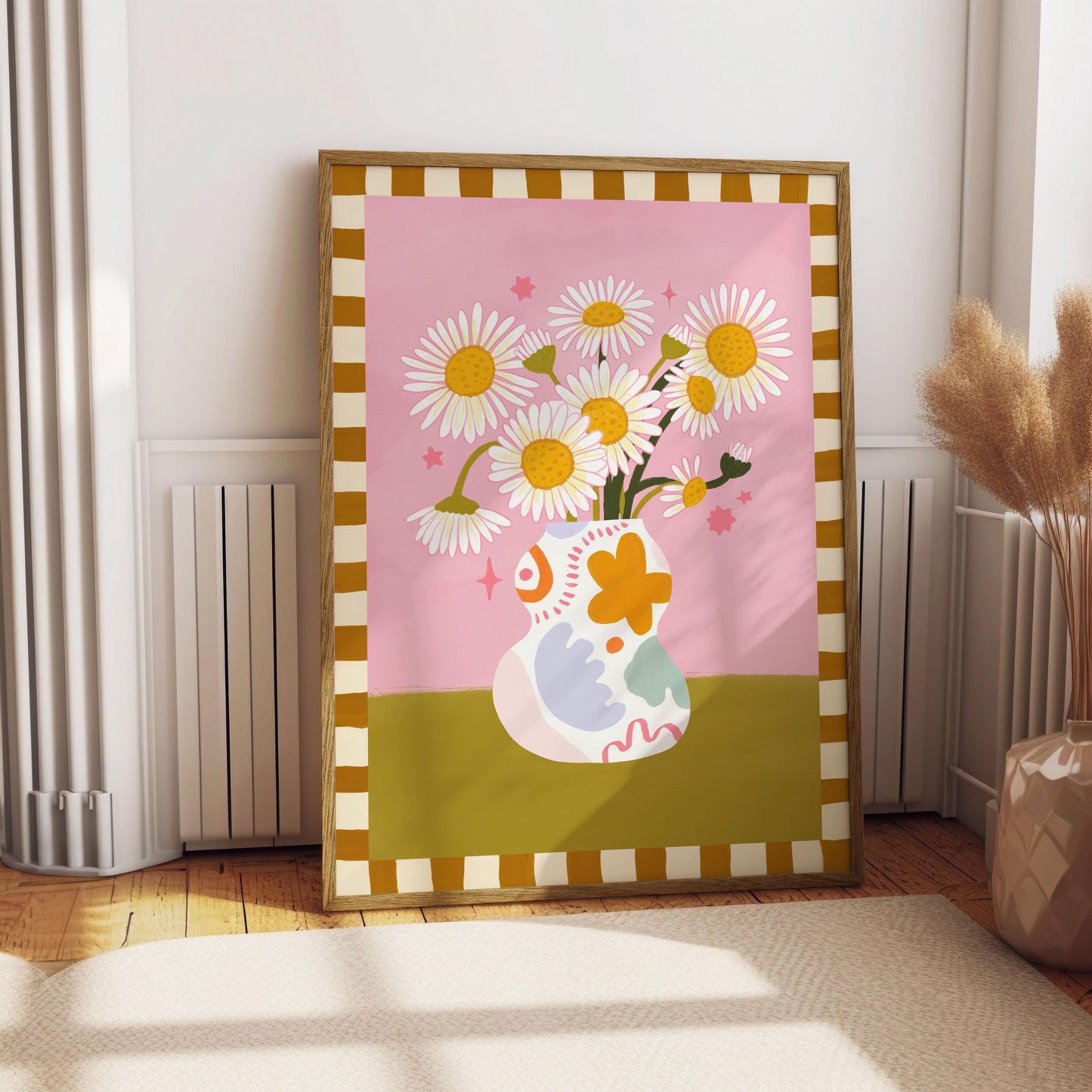 Daisy Vase Art Print | April Birth Flower, Botanical Wall Decor