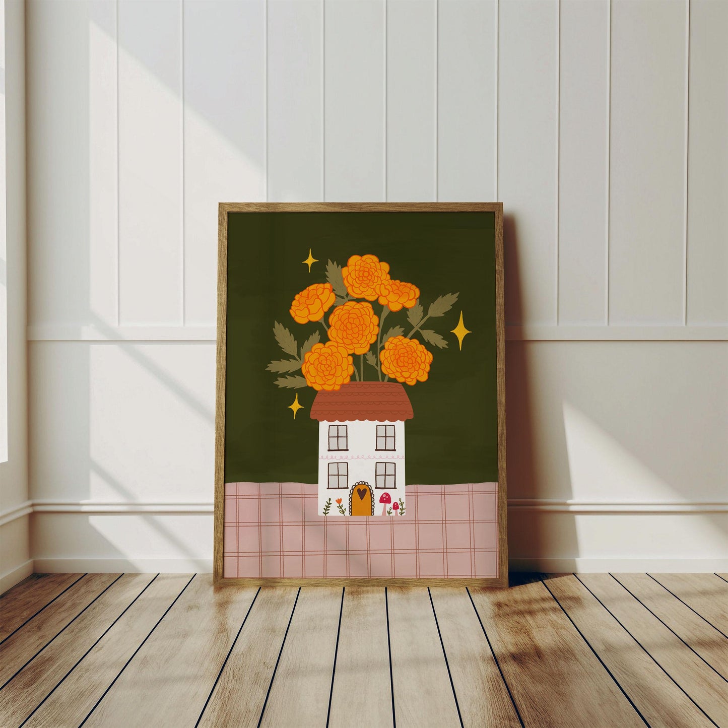 October Birth Flower Print - Marigold Floral Vase Illustration