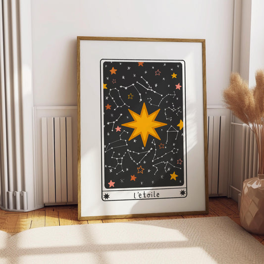 Star Tarot Card Art Print – Gothic Witchy Celestial Wall Decor