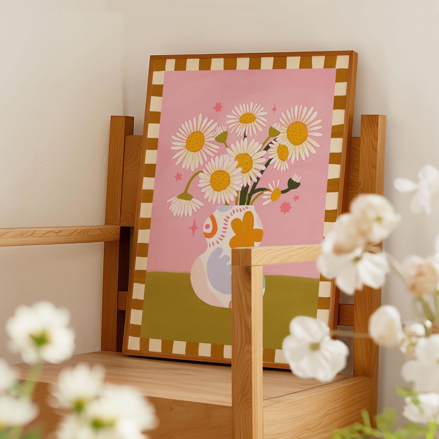 Daisy Vase Art Print | April Birth Flower, Botanical Wall Decor