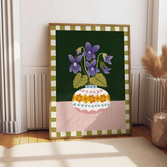 February Birth Flower Print – Violet Floral Vase Art