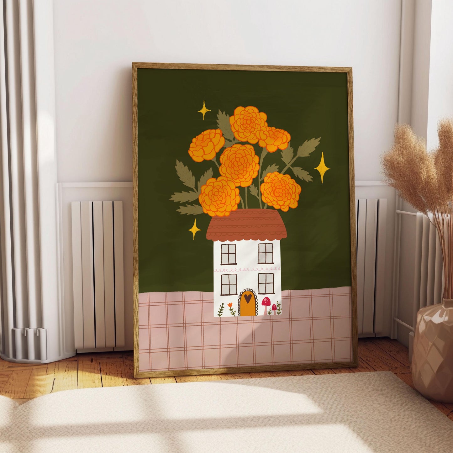 October Birth Flower Print - Marigold Floral Vase Illustration