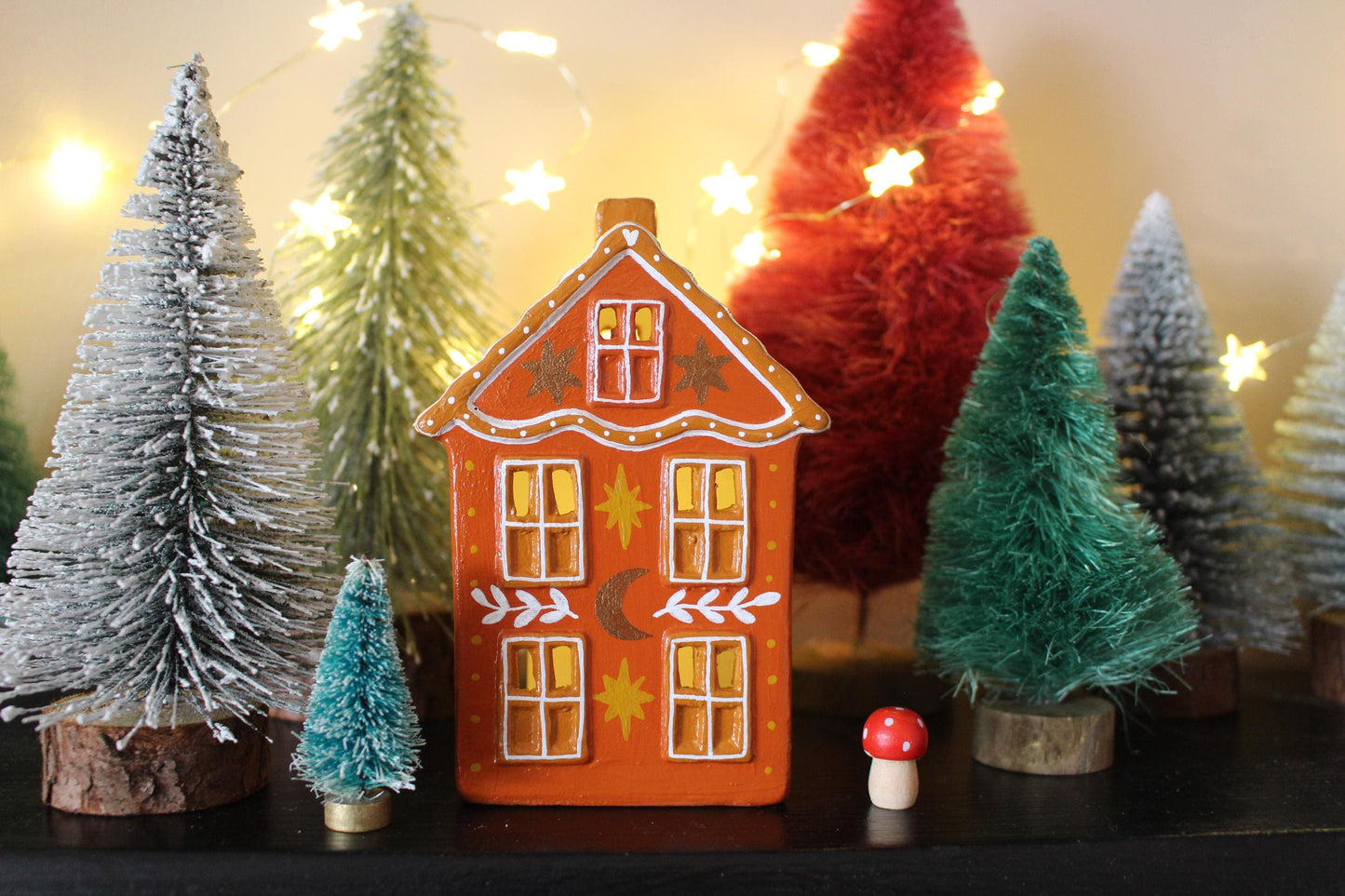 Hand Painted Ceramic Christmas Tea Light House – Celestial Folk Art