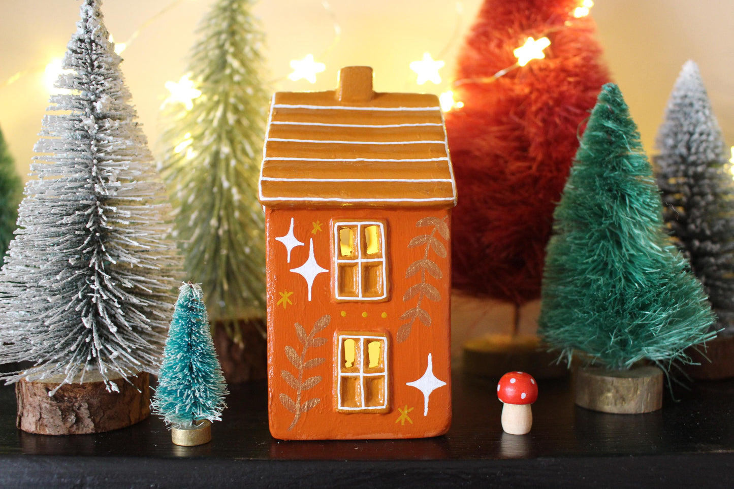 Hand Painted Ceramic Christmas Tea Light House – Celestial Folk Art