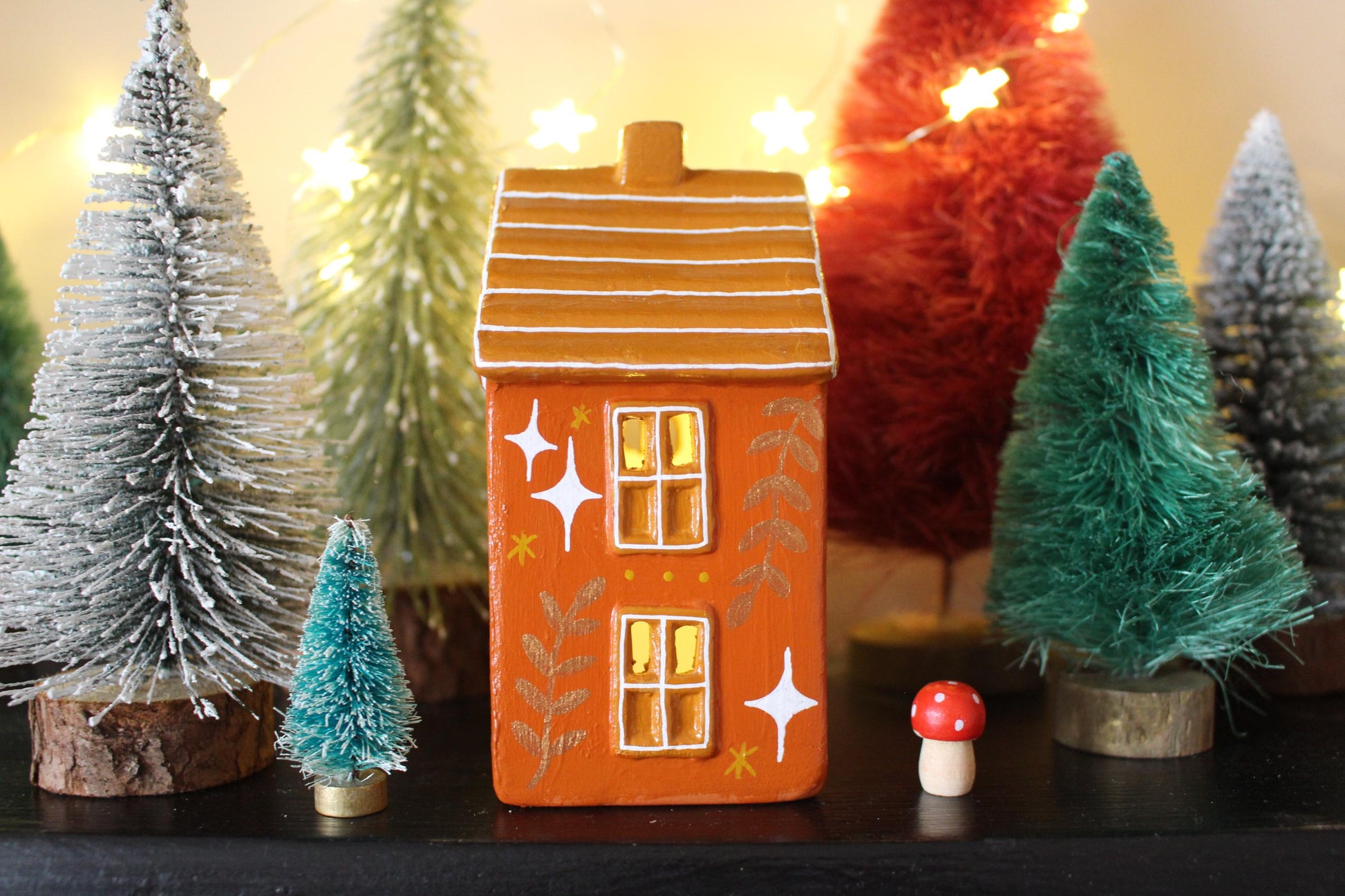 Hand Painted Ceramic Christmas Tea Light House – Celestial Folk Art