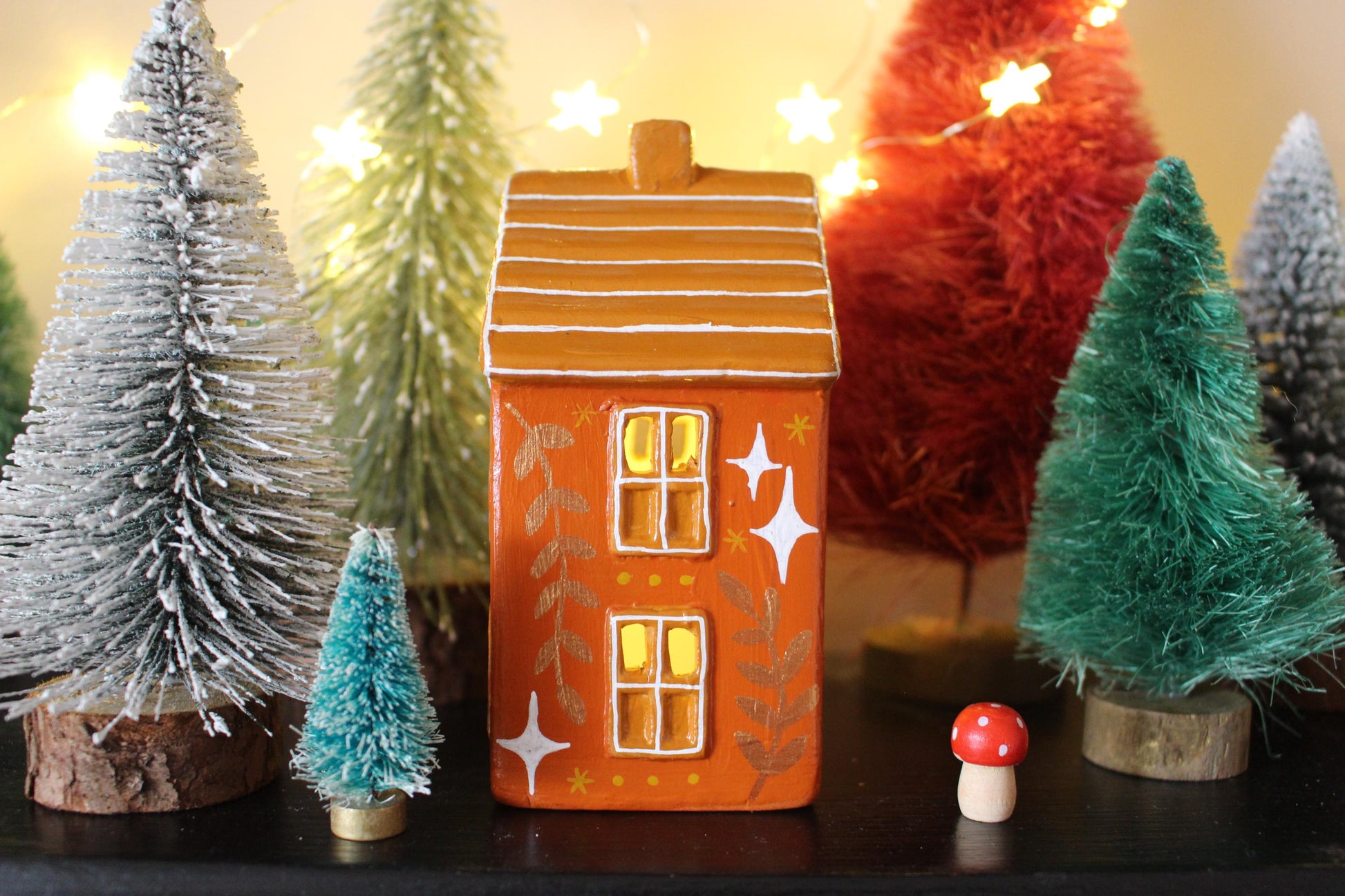 Hand Painted Ceramic Christmas Tea Light House – Celestial Folk Art