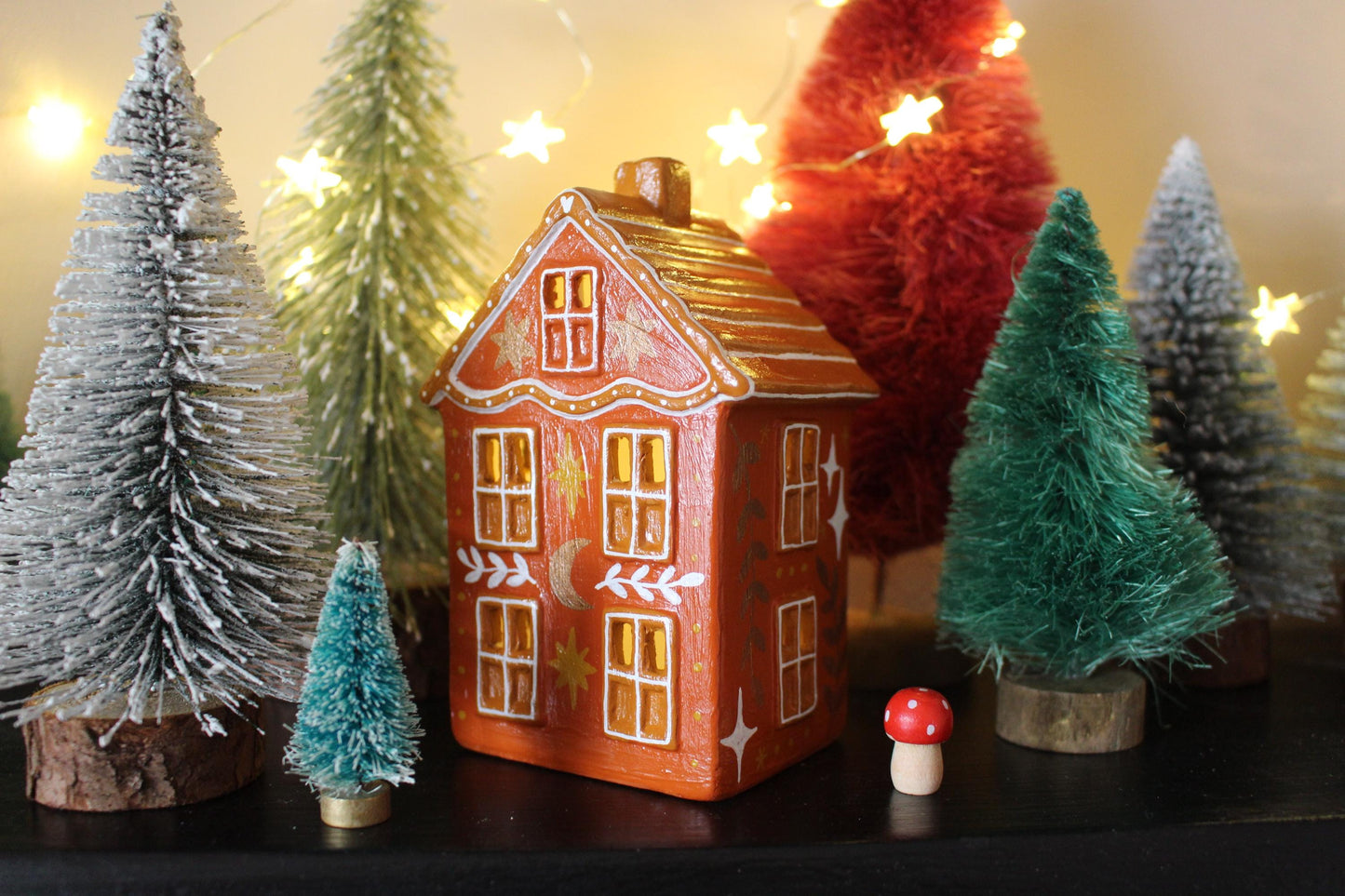 Hand Painted Ceramic Christmas Tea Light House – Celestial Folk Art