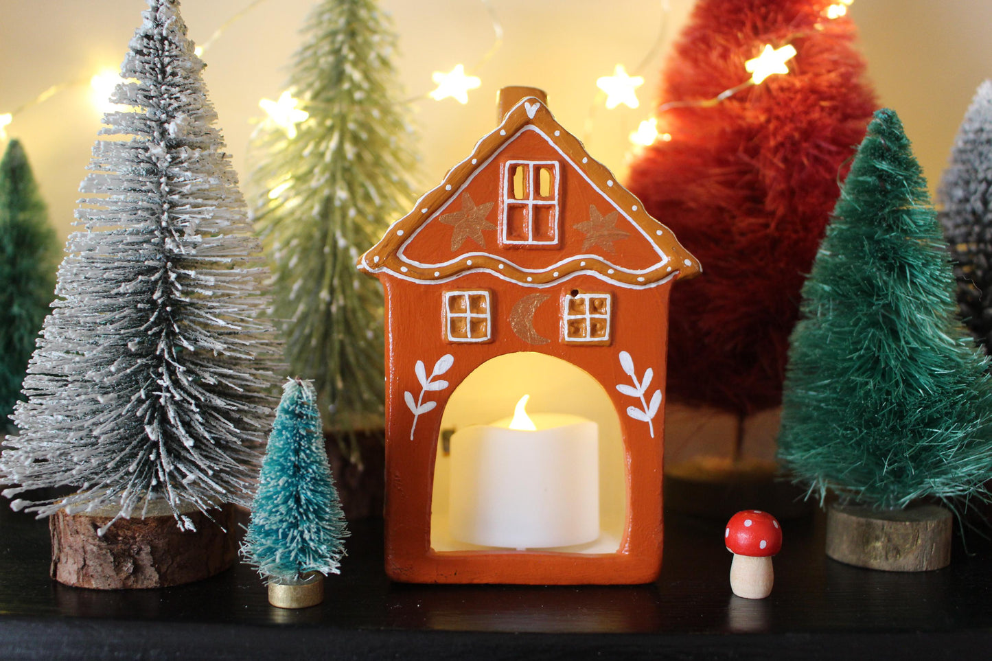 Hand Painted Ceramic Christmas Tea Light House – Celestial Folk Art