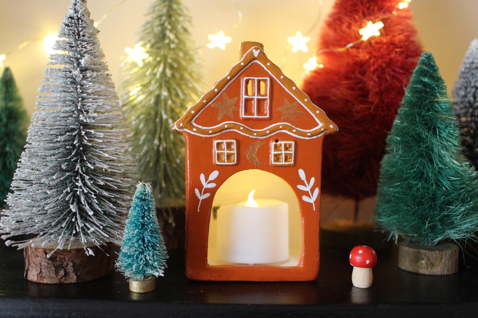 Hand Painted Ceramic Christmas Tea Light House – Celestial Folk Art