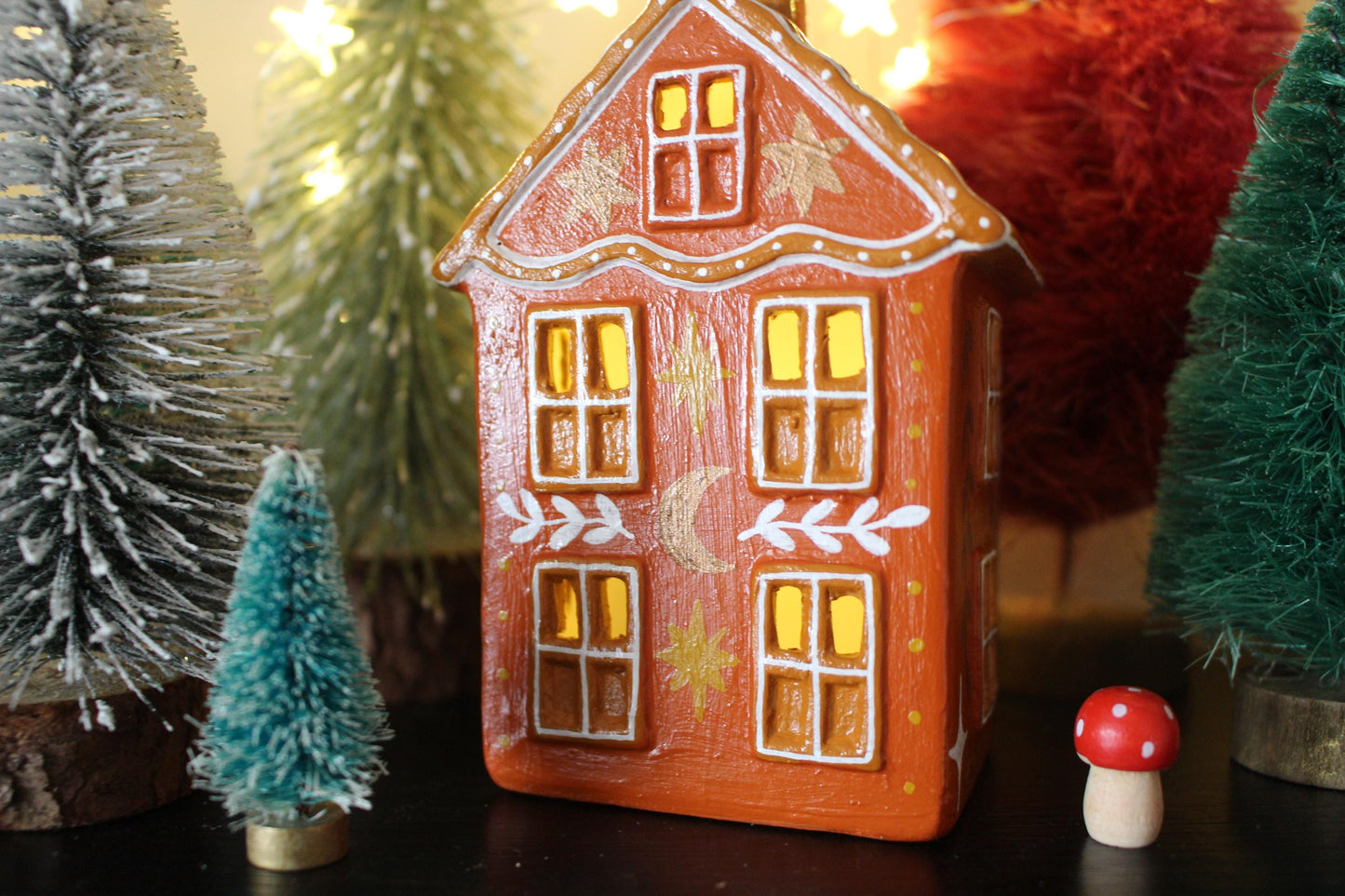 Hand Painted Ceramic Christmas Tea Light House – Celestial Folk Art