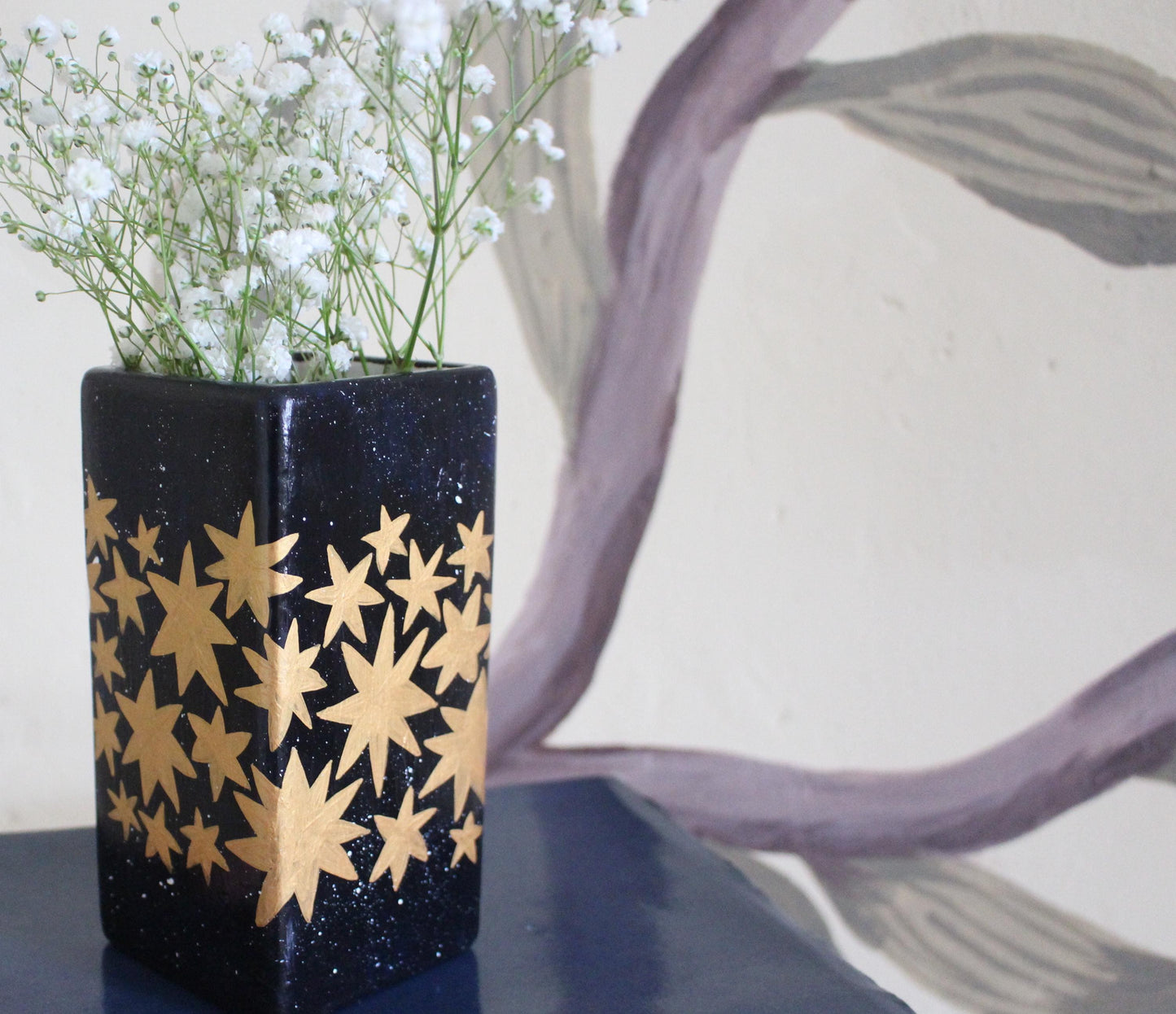 Stars Ceramic Hand Painted Vase - Celestial, Christmas, Stars, Cottagecore,