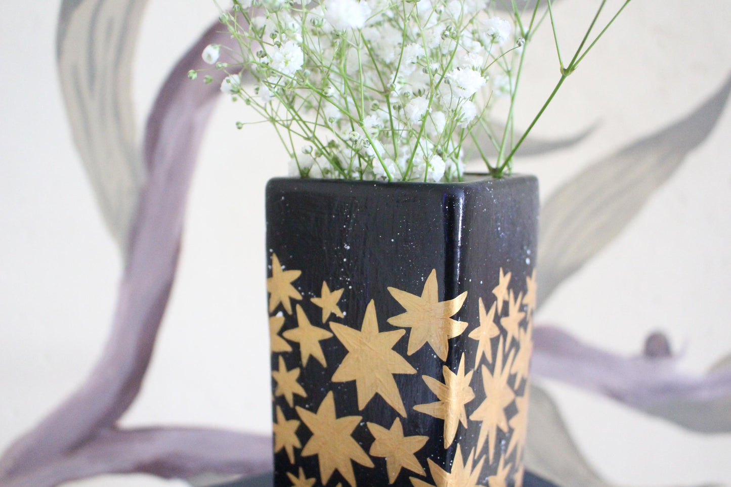 Stars Ceramic Hand Painted Vase - Celestial, Christmas, Stars, Cottagecore,