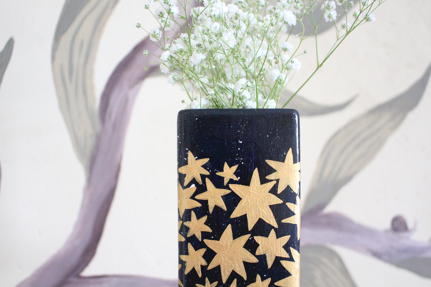 Stars Ceramic Hand Painted Vase - Celestial, Christmas, Stars, Cottagecore,