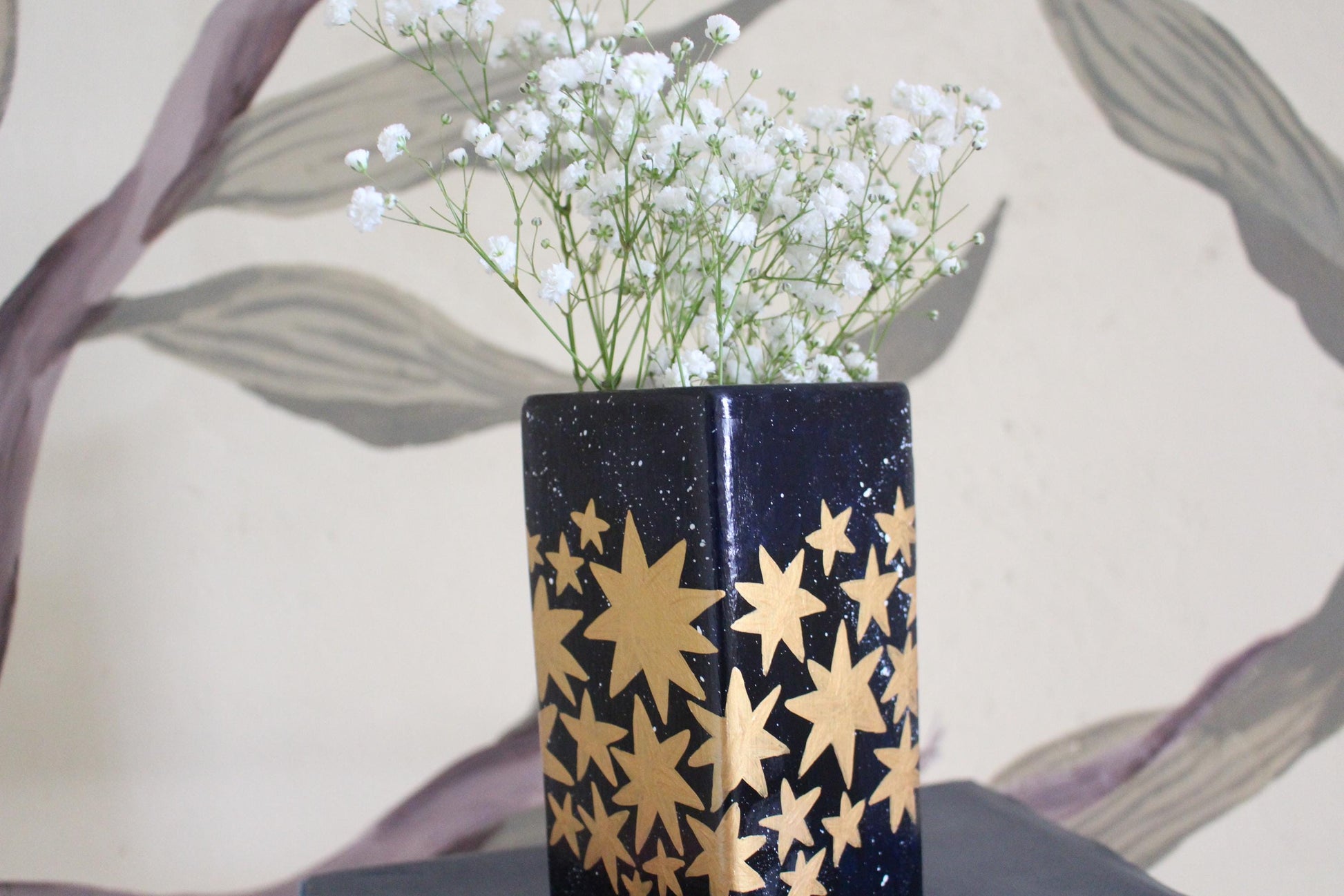 Stars Ceramic Hand Painted Vase - Celestial, Christmas, Stars, Cottagecore,