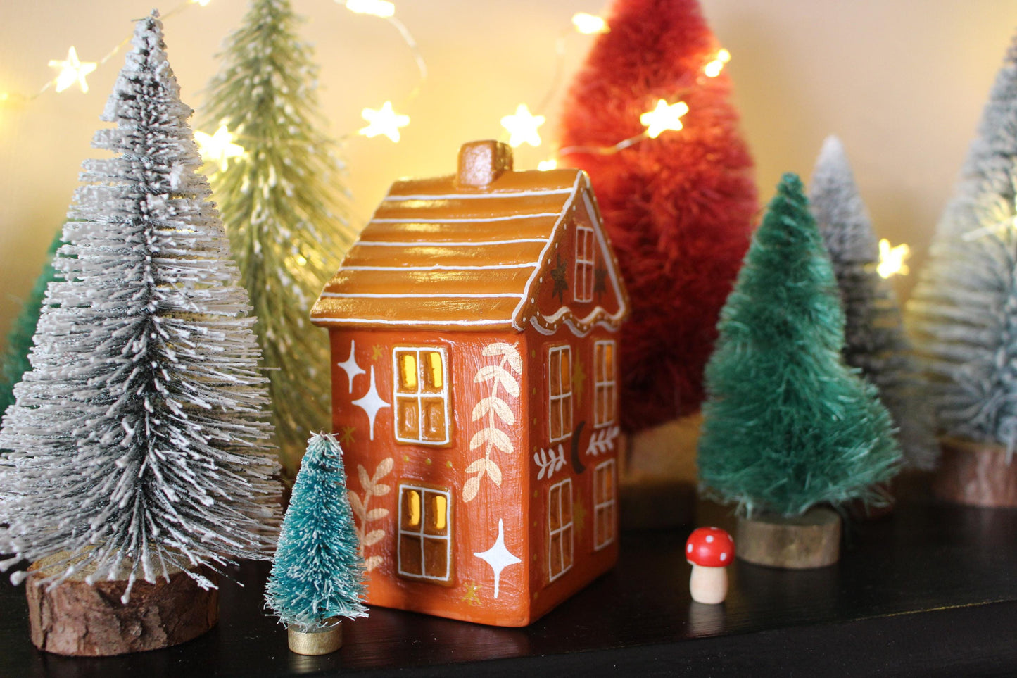 Hand Painted Ceramic Christmas Tea Light House – Celestial Folk Art