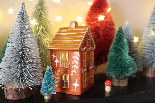 Hand Painted Ceramic Christmas Tea Light House – Celestial Folk Art