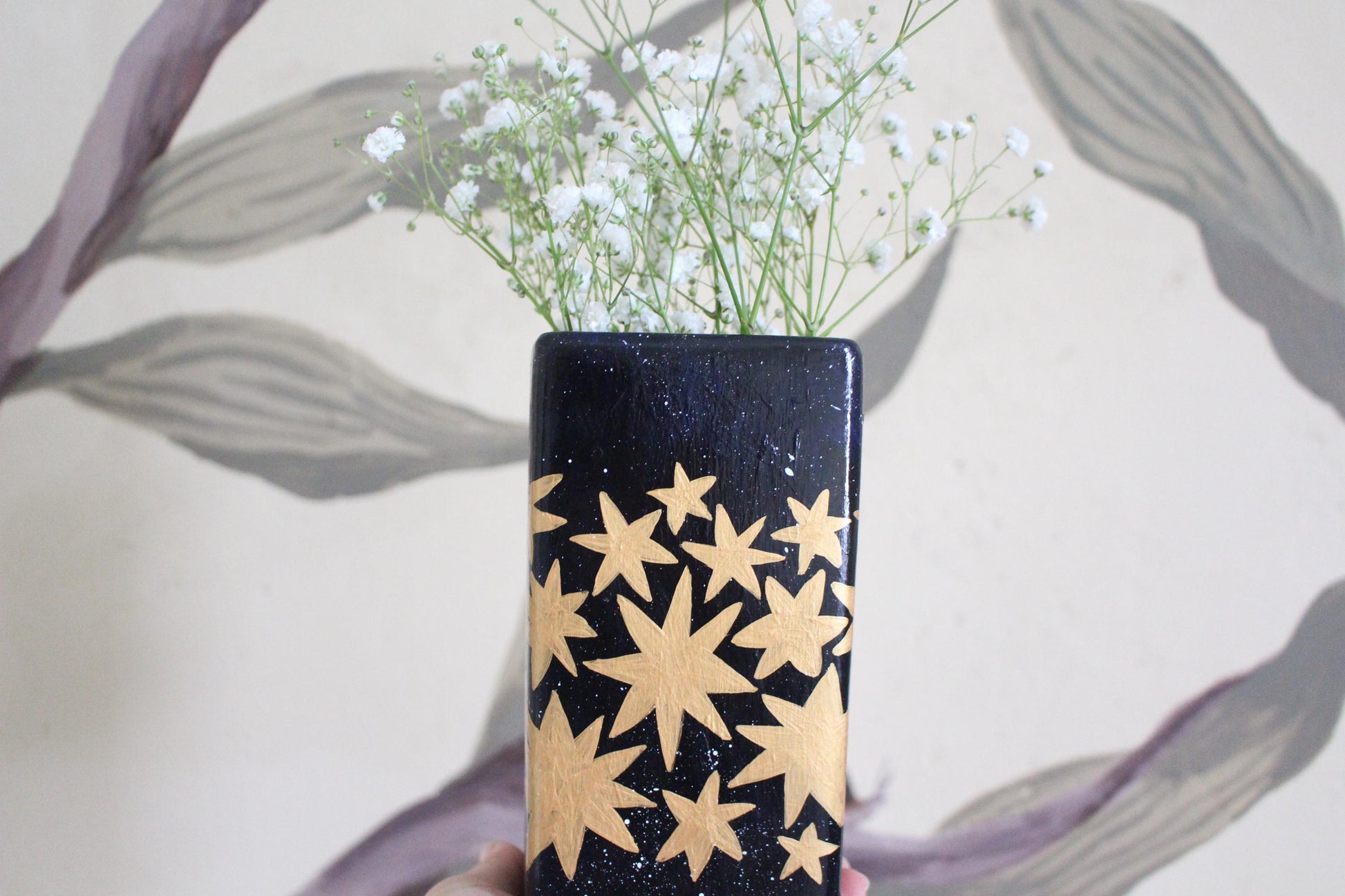 Stars Ceramic Hand Painted Vase - Celestial, Christmas, Stars, Cottagecore,
