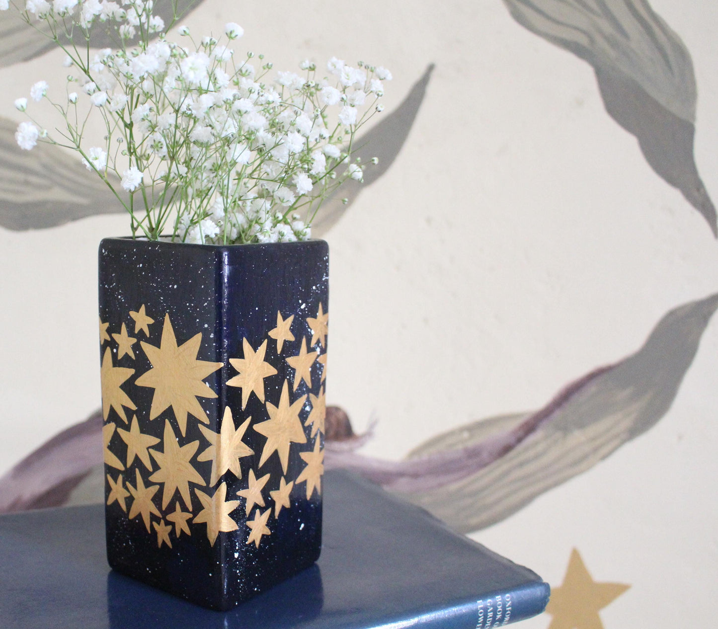 Stars Ceramic Hand Painted Vase - Celestial, Christmas, Stars, Cottagecore,