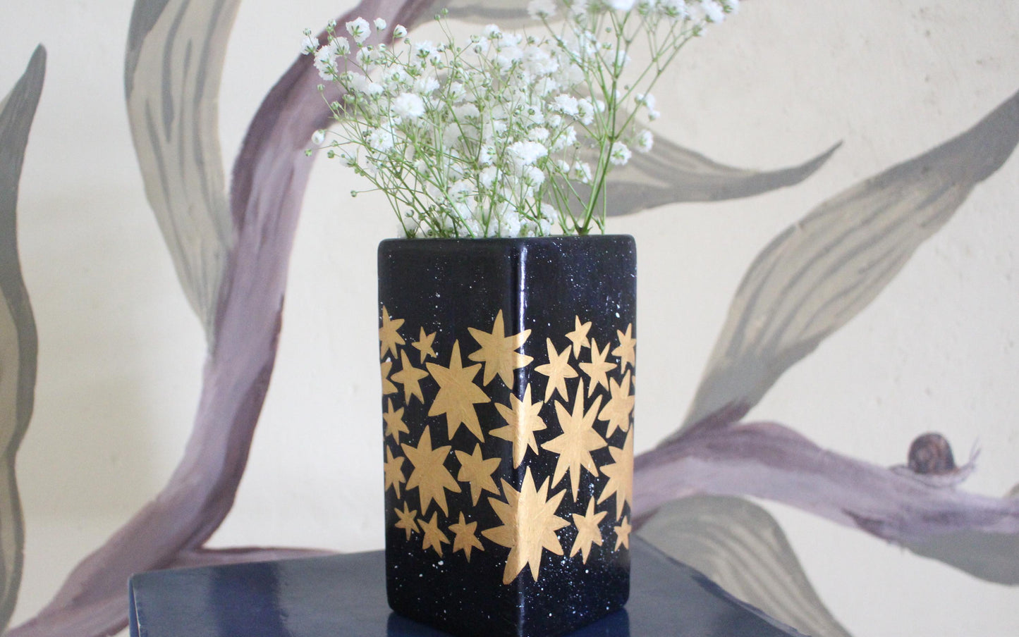 Stars Ceramic Hand Painted Vase - Celestial, Christmas, Stars, Cottagecore,