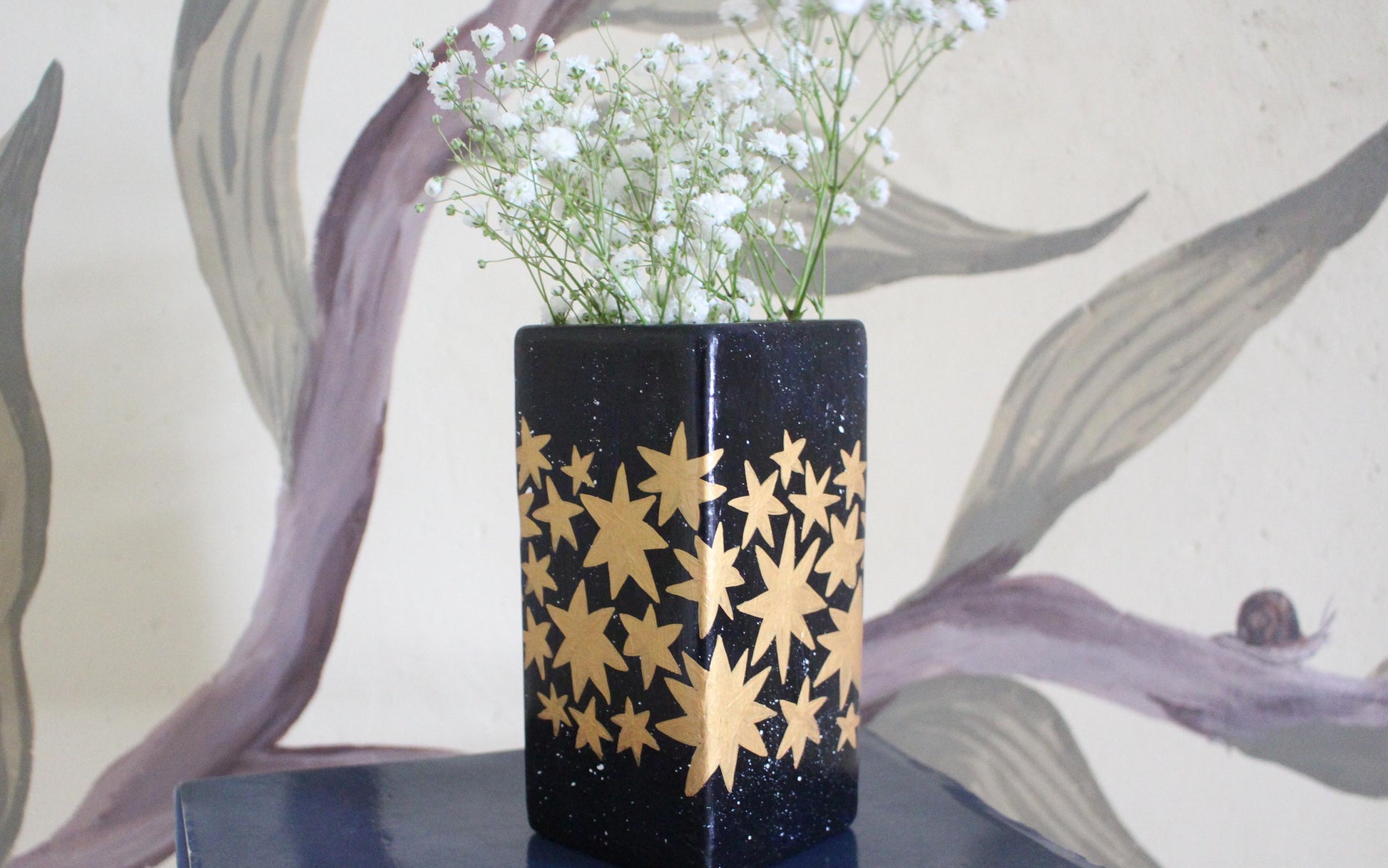 Stars Ceramic Hand Painted Vase - Celestial, Christmas, Stars, Cottagecore,