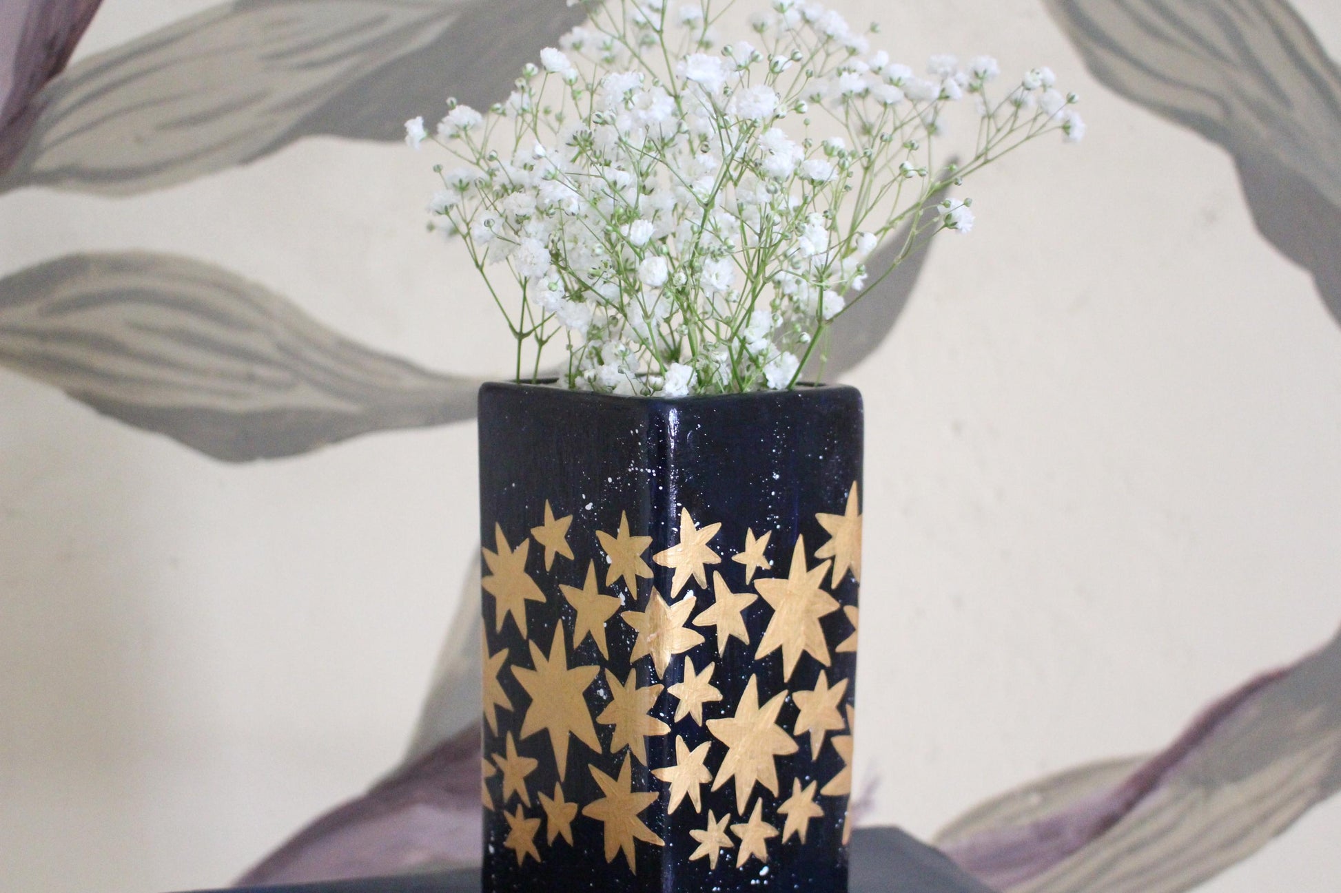 Stars Ceramic Hand Painted Vase - Celestial, Christmas, Stars, Cottagecore,