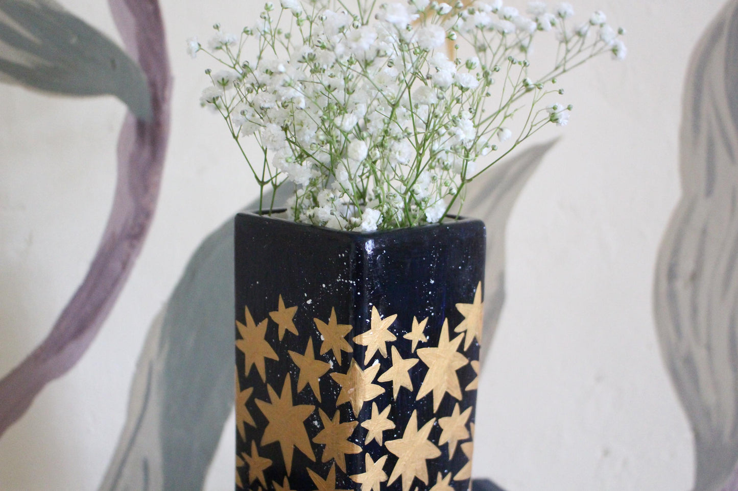 Stars Ceramic Hand Painted Vase - Celestial, Christmas, Stars, Cottagecore,