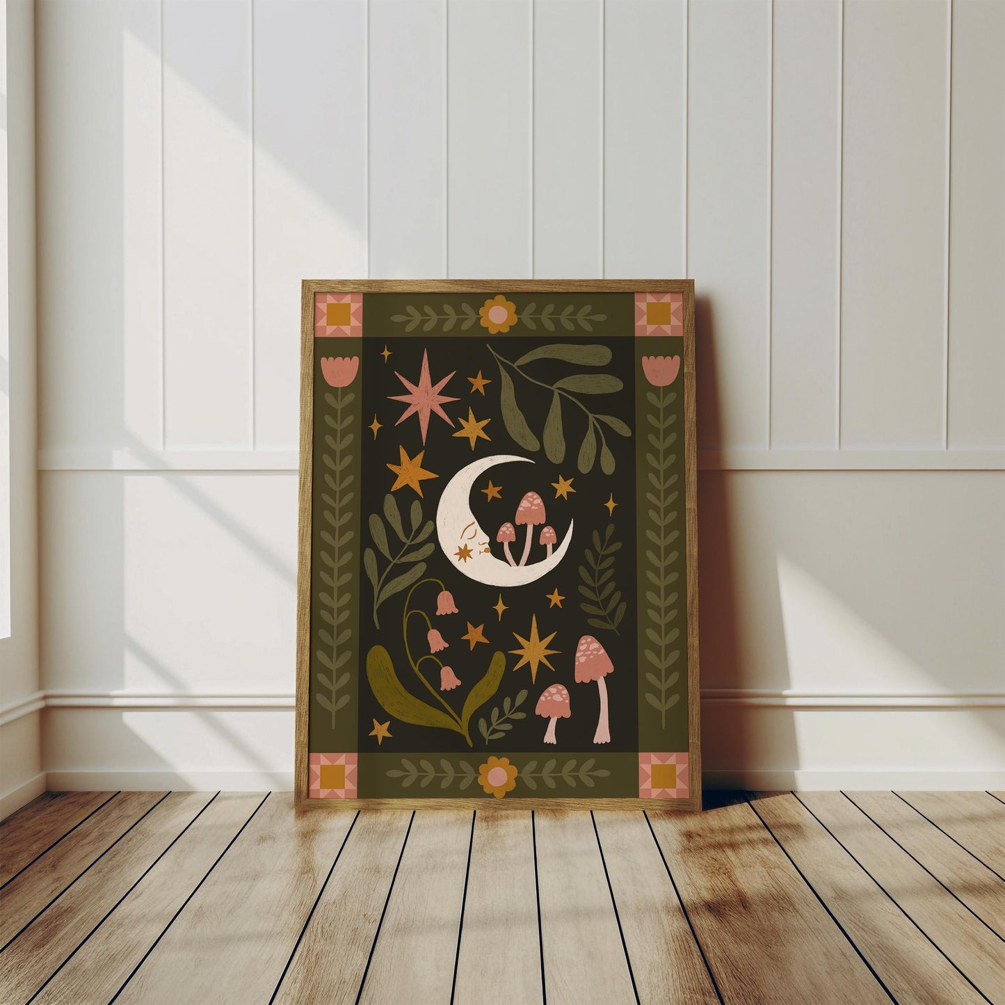 Folk Art Celestial Moon Print - Quilt, Patchwork, Floral