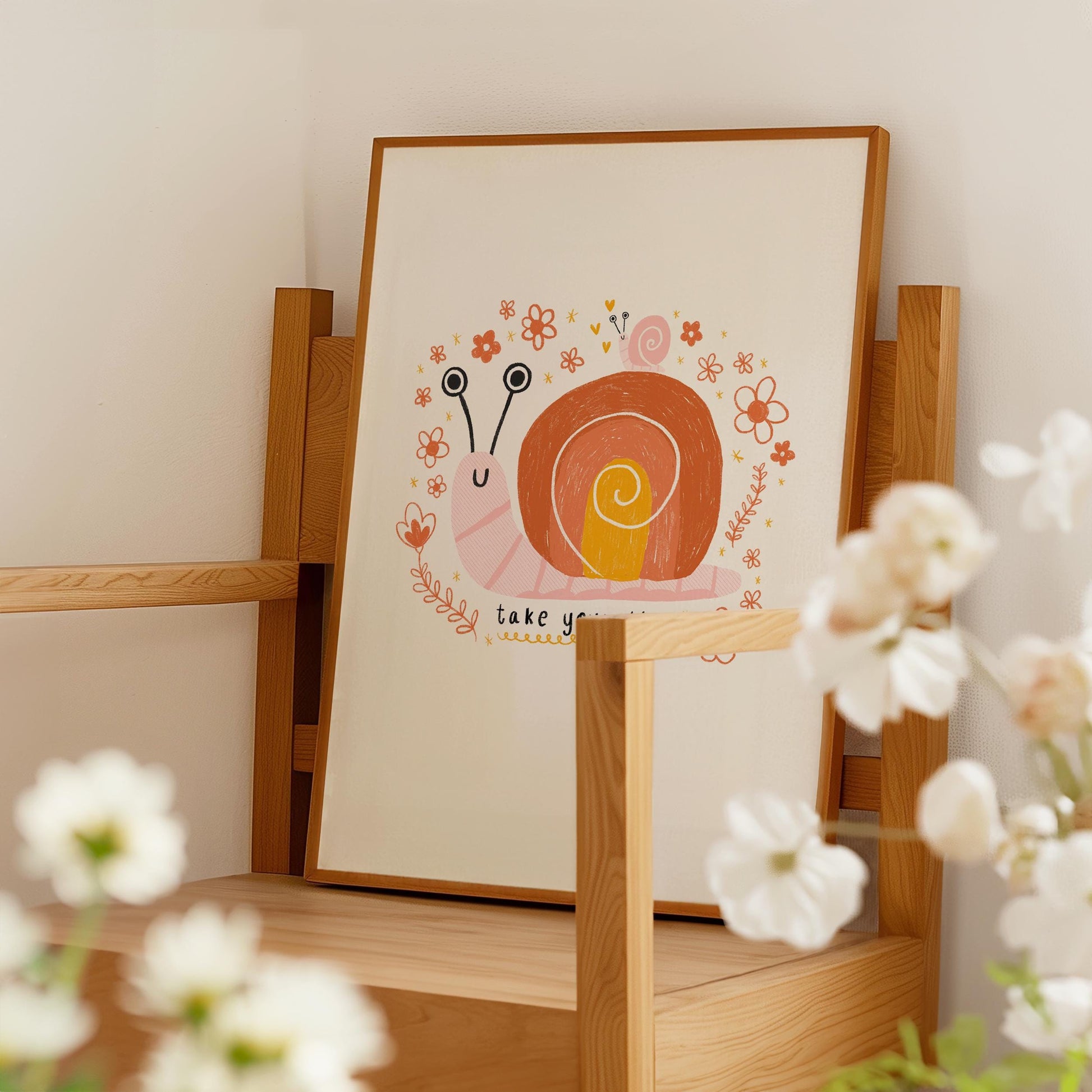 Snail 'Take Your Time' Wall Art Print - Nursery Art, Kids Room Print, Positive Art