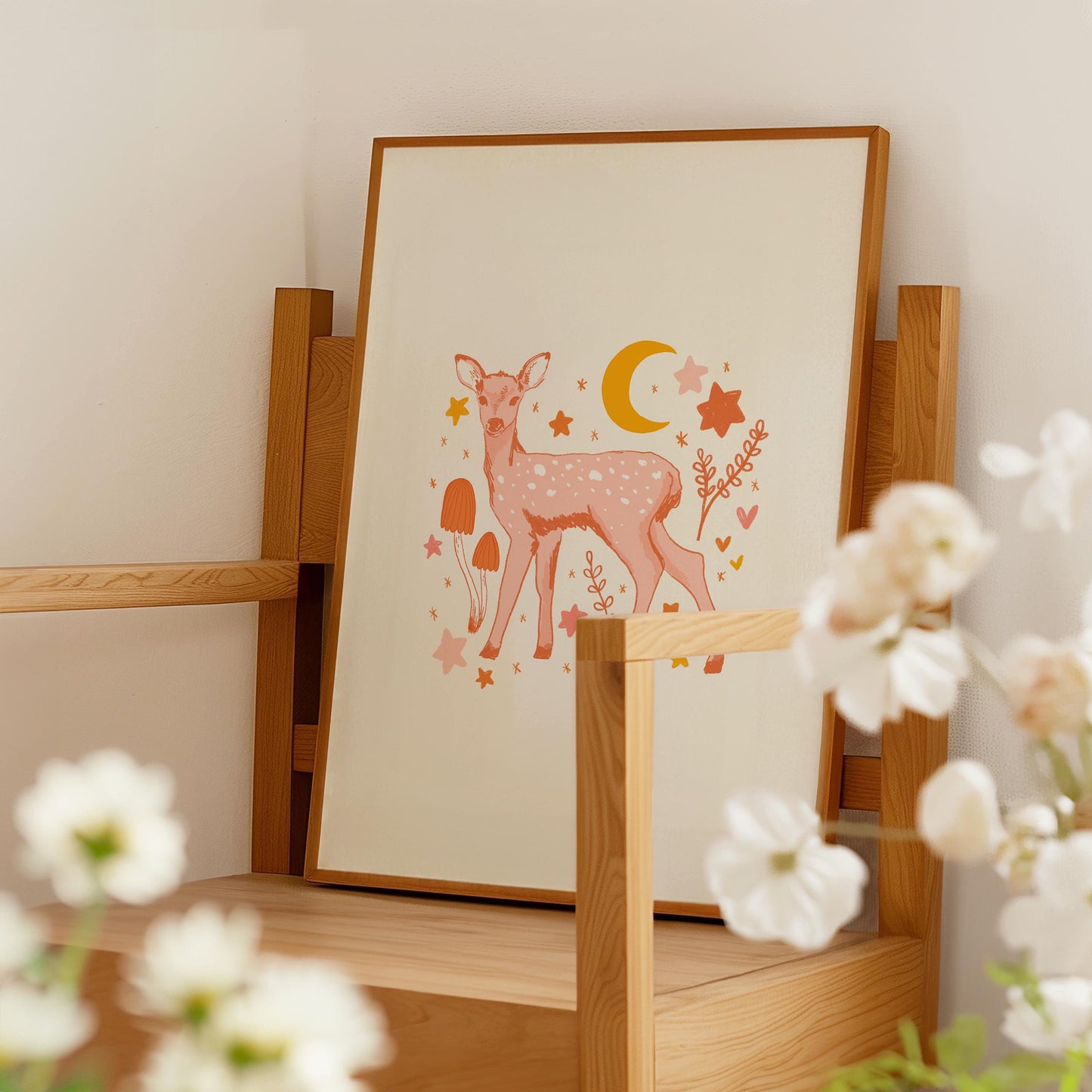 Deer Fawn Wall Art Print - Nursery Kids Decor, Boho Decoration, Whimsical Nature Art