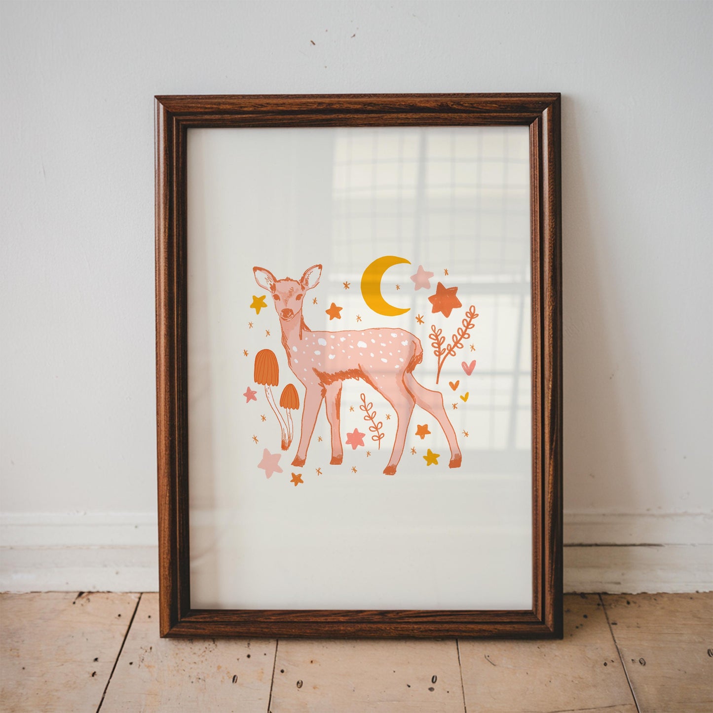 Deer Fawn Wall Art Print - Nursery Kids Decor, Boho Decoration, Whimsical Nature Art