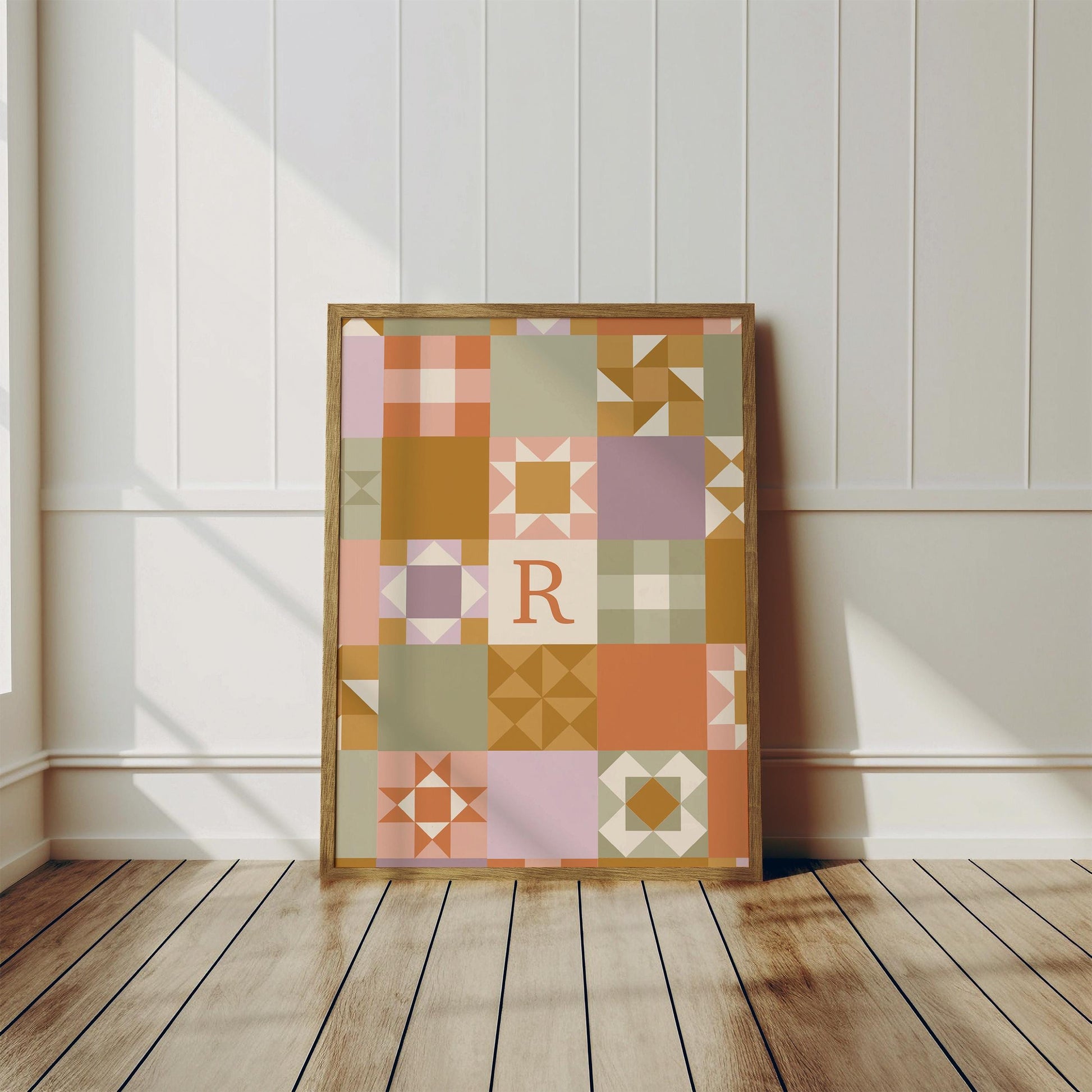 Set of 3 Personalised Floral Bug Art Prints - Nursery, Kids Room, Initial, Name, Playroom Decor, Patchwork Quilt, Folk Art, Girls Room