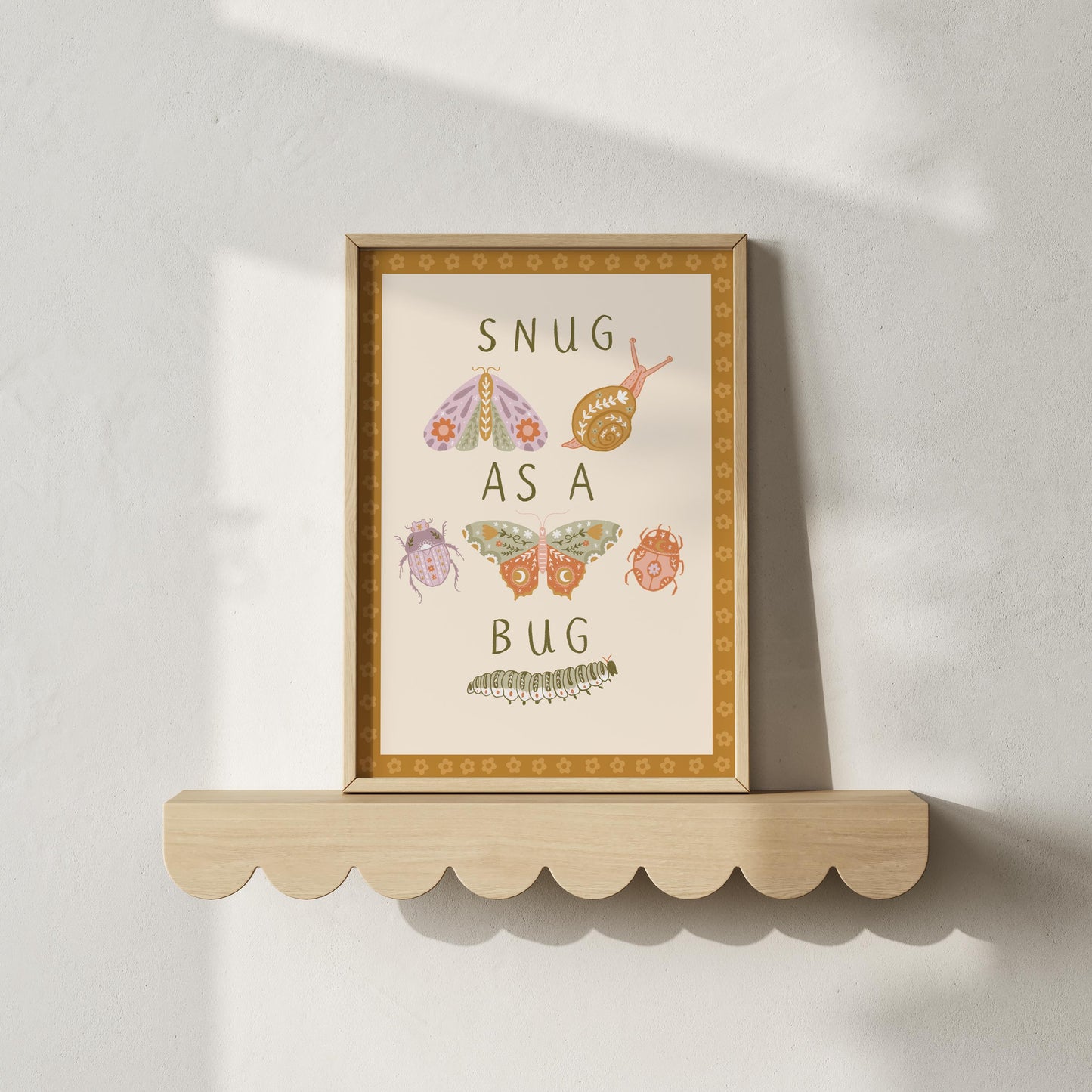 Set of 3 Personalised Floral Bug Art Prints - Nursery, Kids Room, Initial, Name, Playroom Decor, Patchwork Quilt, Folk Art, Girls Room