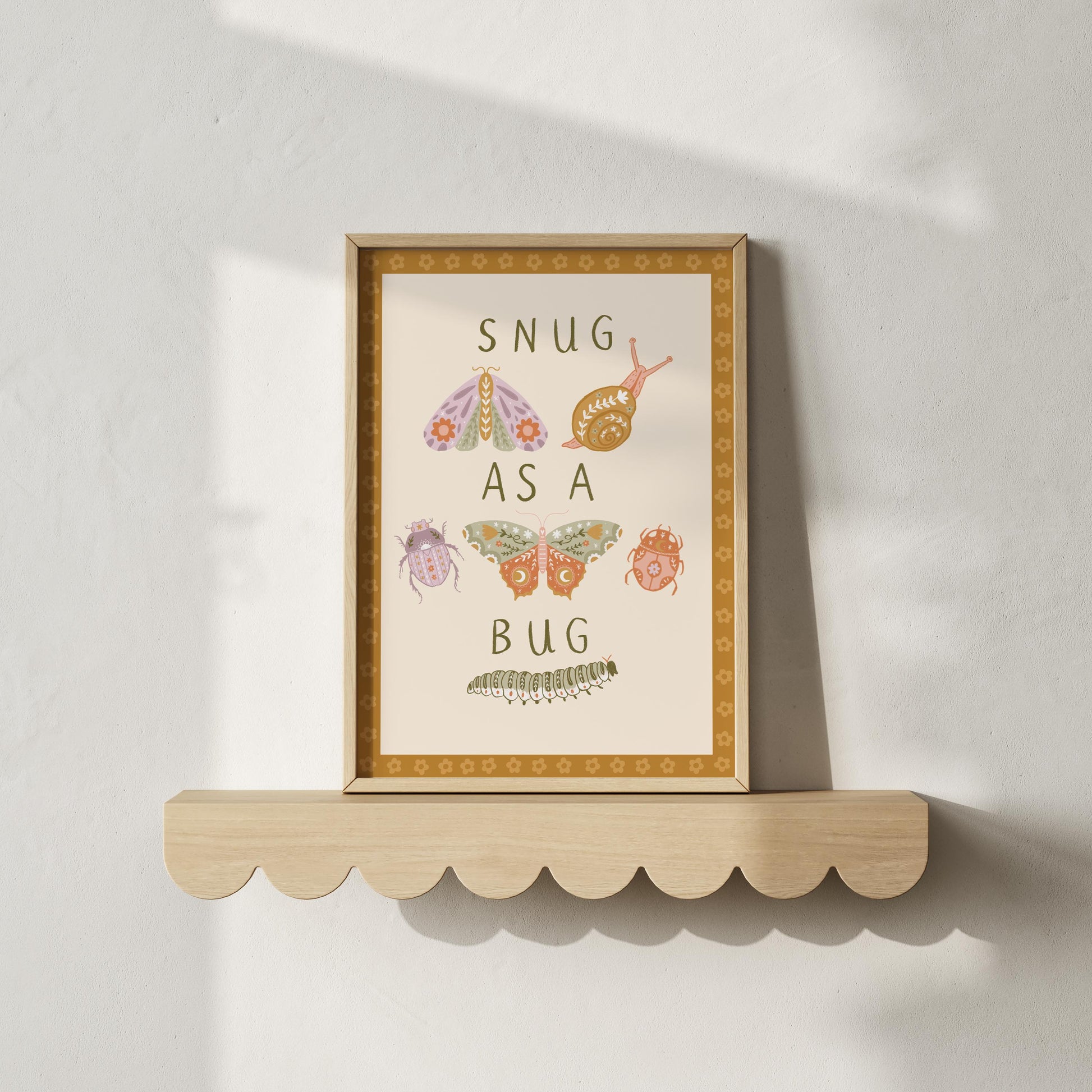 Set of 3 Personalised Floral Bug Art Prints - Nursery, Kids Room, Initial, Name, Playroom Decor, Patchwork Quilt, Folk Art, Girls Room
