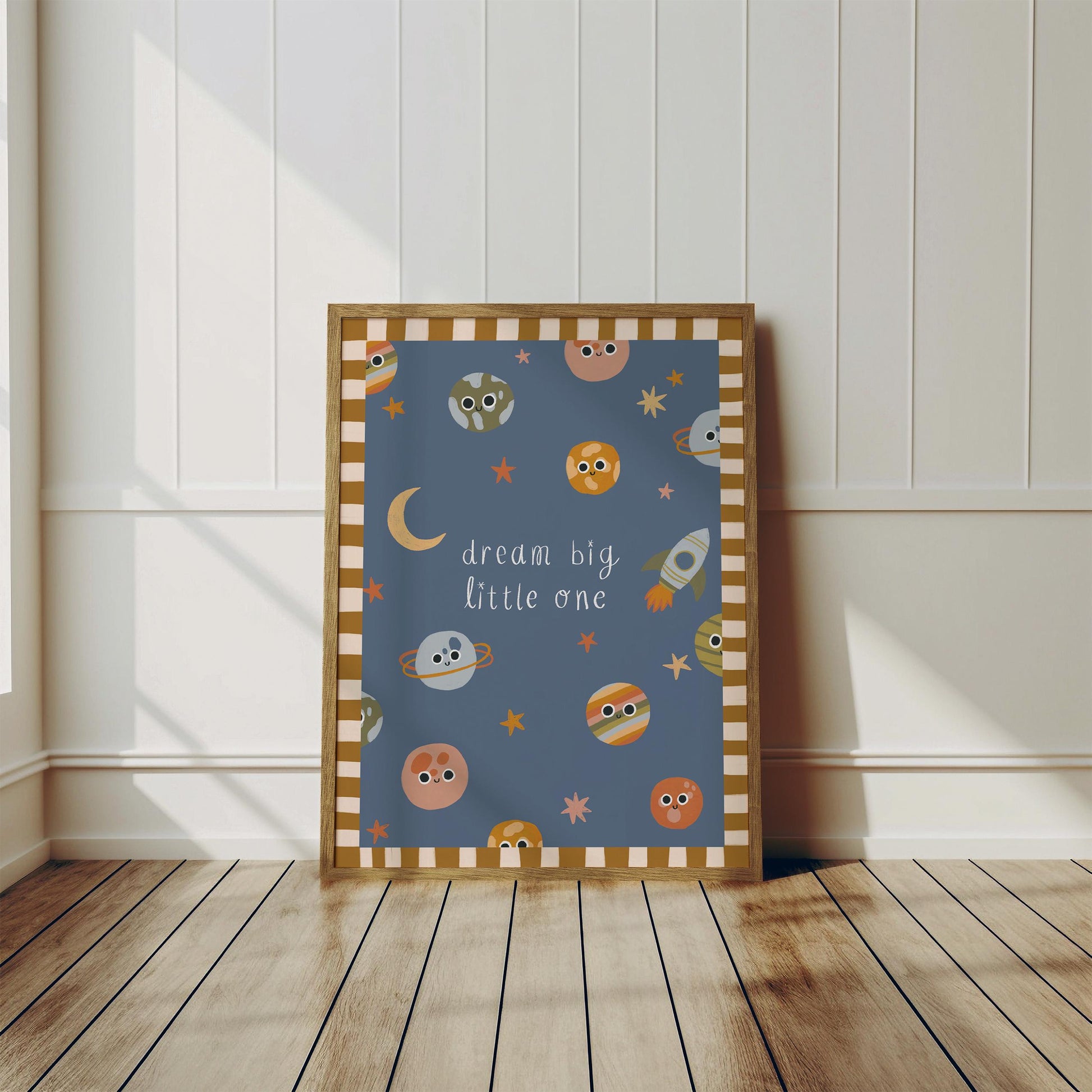 Set of 3 Personalised Retro Rainbow Space Art Prints - Nursery, Kids Room, Initial, Name, Playroom Decor, Planets,