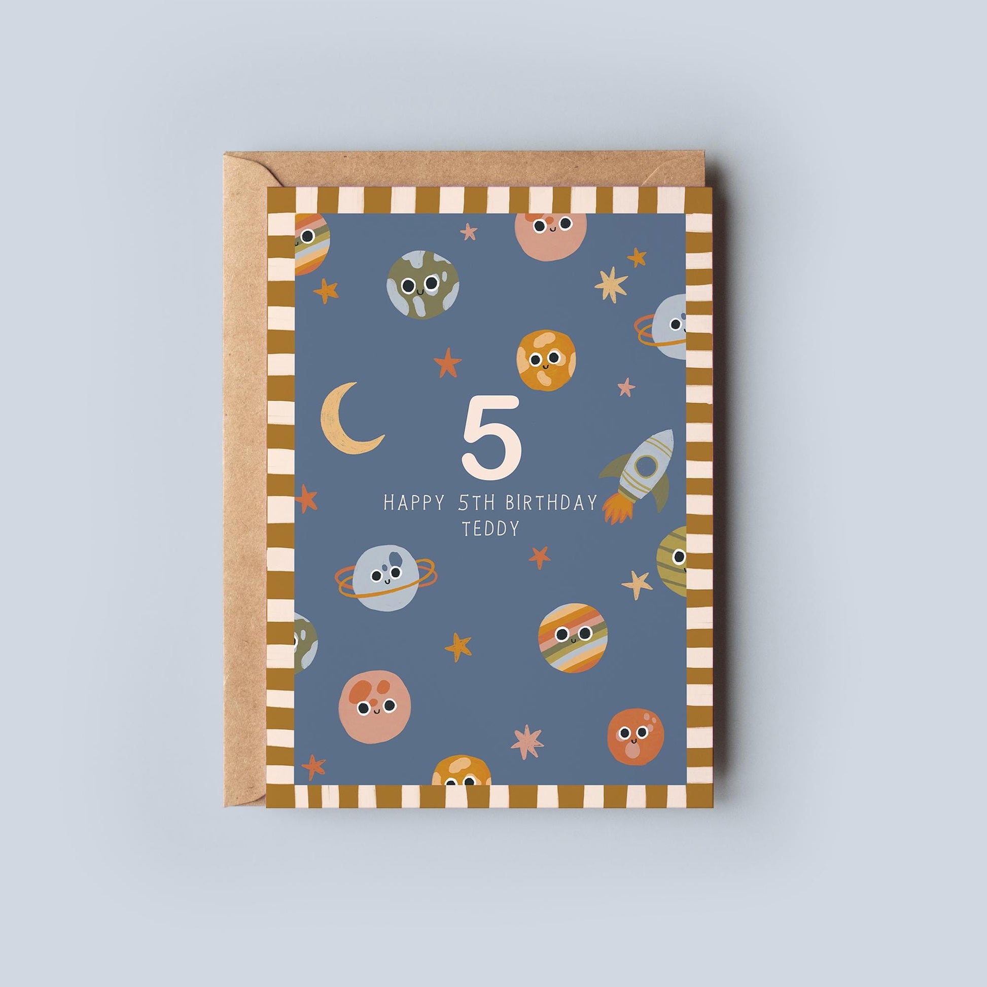 Personalised Kids Space Birthday Card - Age, Name - Planets, Solar System, Stars