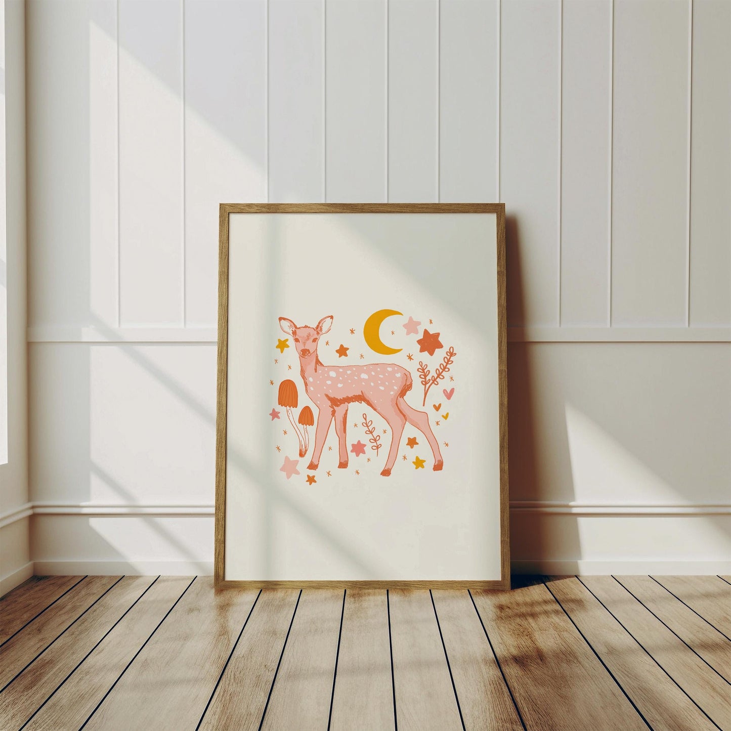 Deer Fawn Wall Art Print - Nursery Kids Decor, Boho Decoration, Whimsical Nature Art
