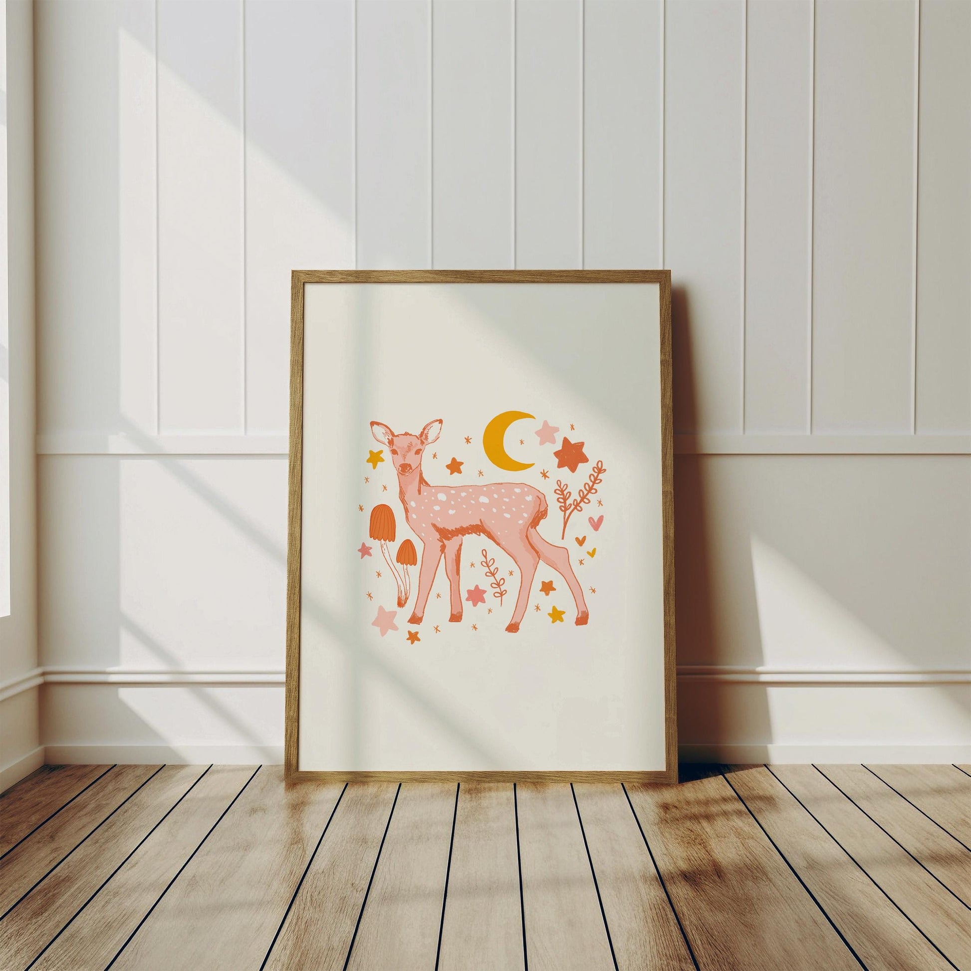 Deer Fawn Wall Art Print - Nursery Kids Decor, Boho Decoration, Whimsical Nature Art
