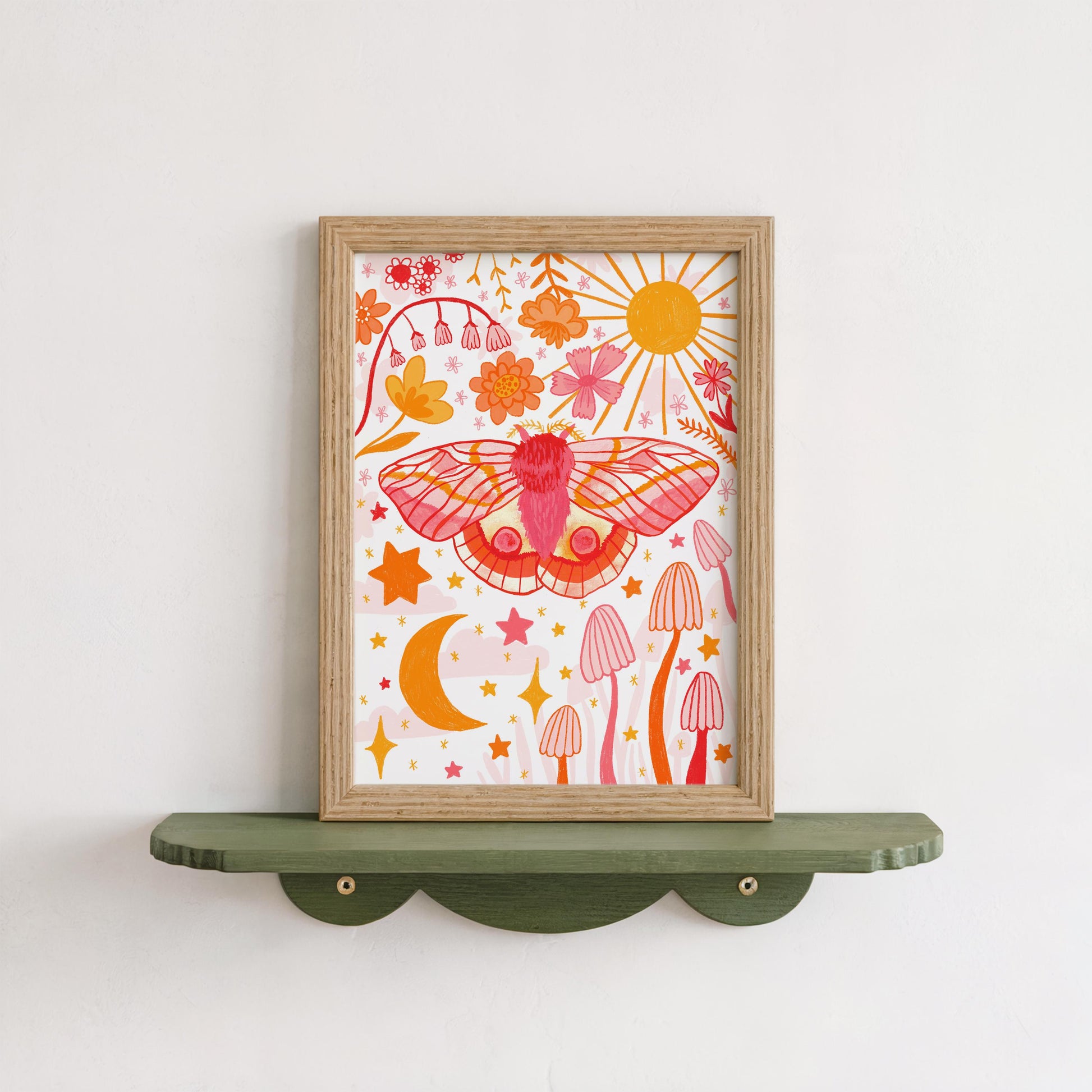 Whimsical Moth Floral Wall Art Print - A5 or A4 -