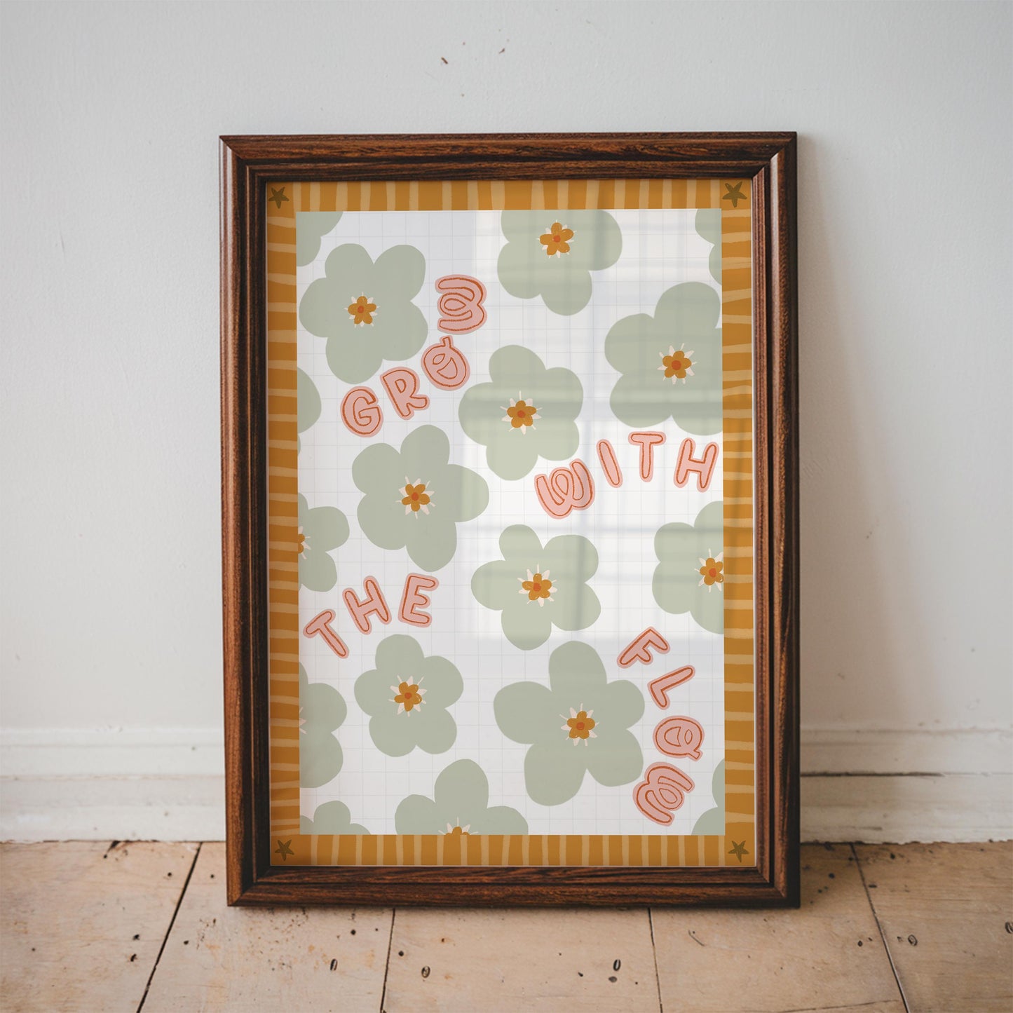 Set of 3 Folk Floral Kids Wall Art Prints – Personalised Name, Initial, Bird (A4)