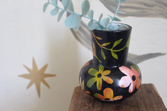 Floral Ceramic Hand Painted Vase - Flowers, Spring Decor, Green, Pink
