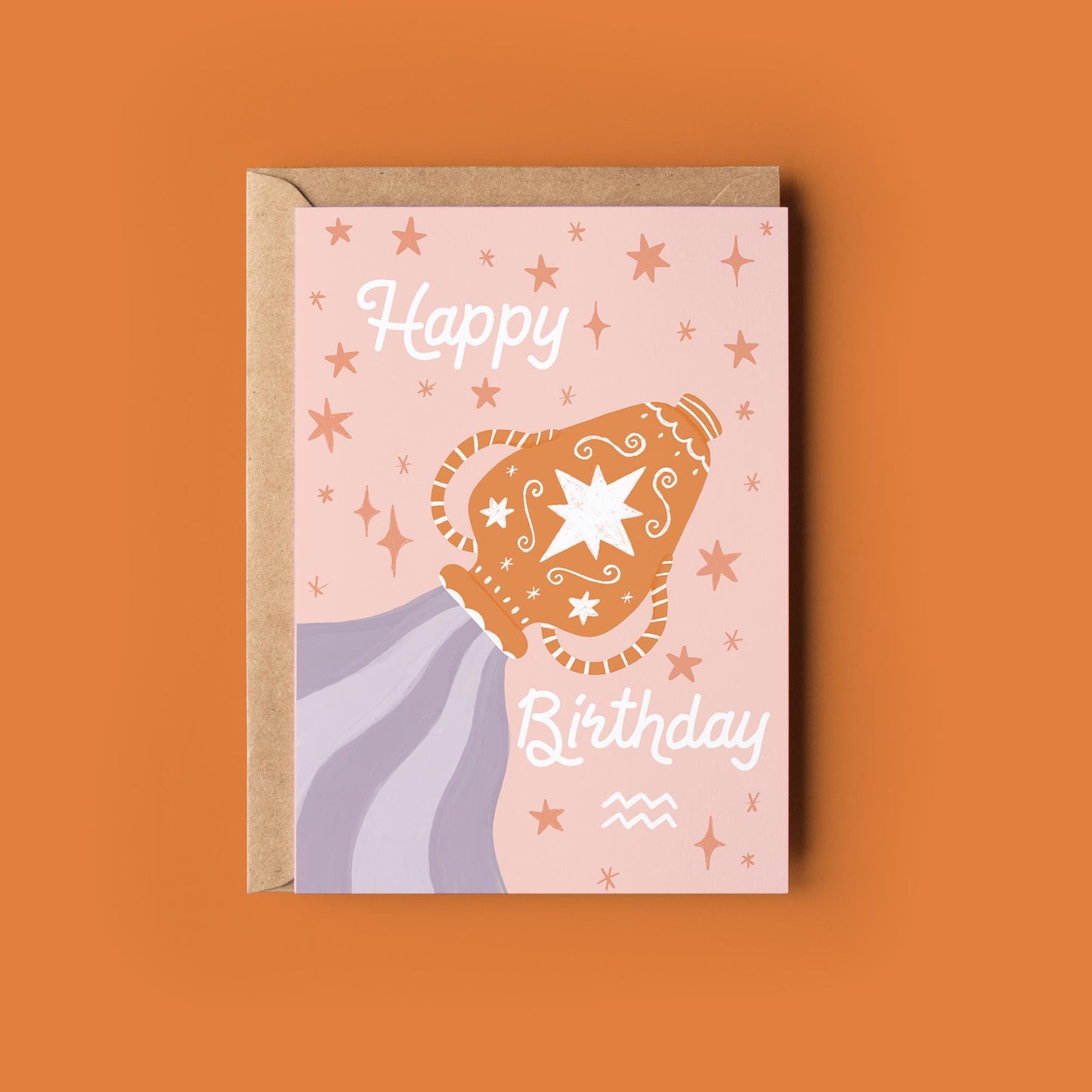Aquarius Zodiac Greetings Card - Birthday Star Sign Card - Astrology, Horoscope, Folk Art, Celestial, Botanical,