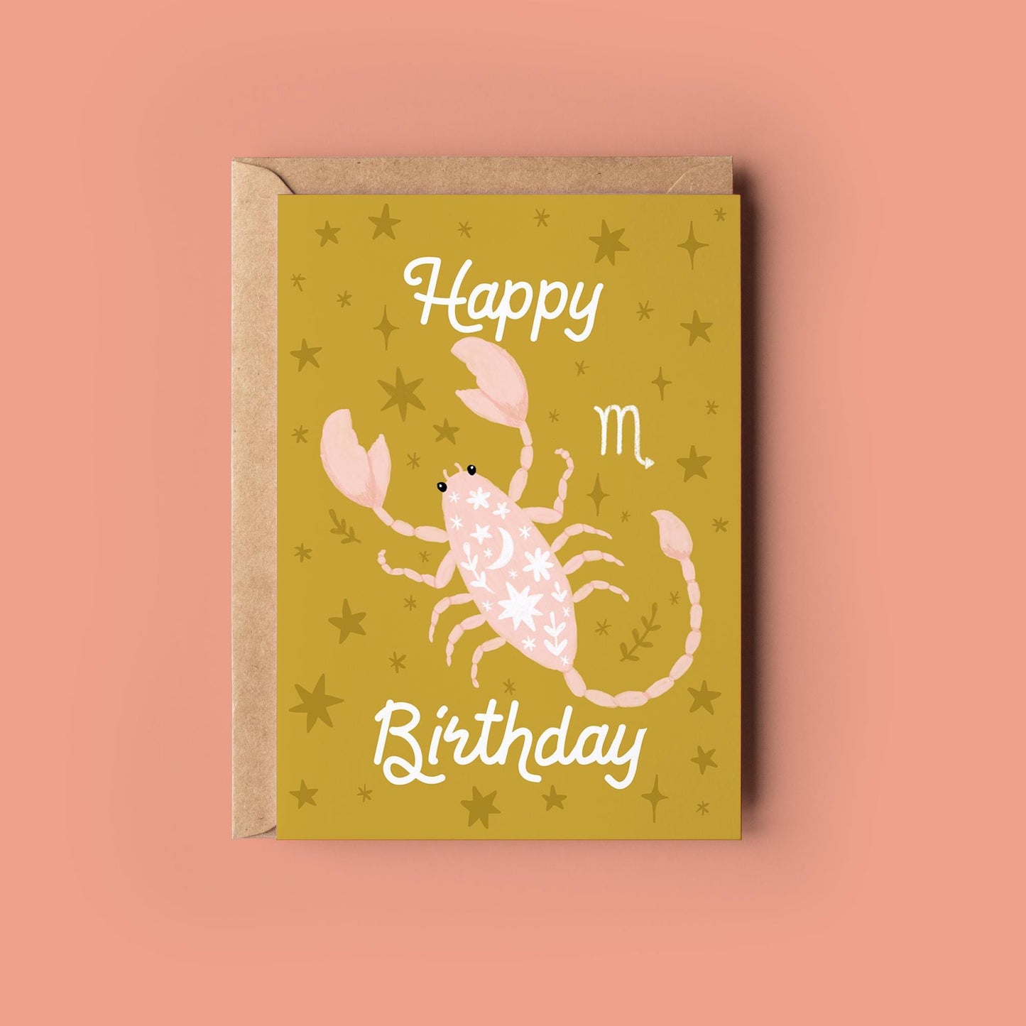 Scorpio Zodiac Greetings Card - Birthday Star Sign Card - Astrology, Horoscope, Folk Art, Celestial, Botanical,