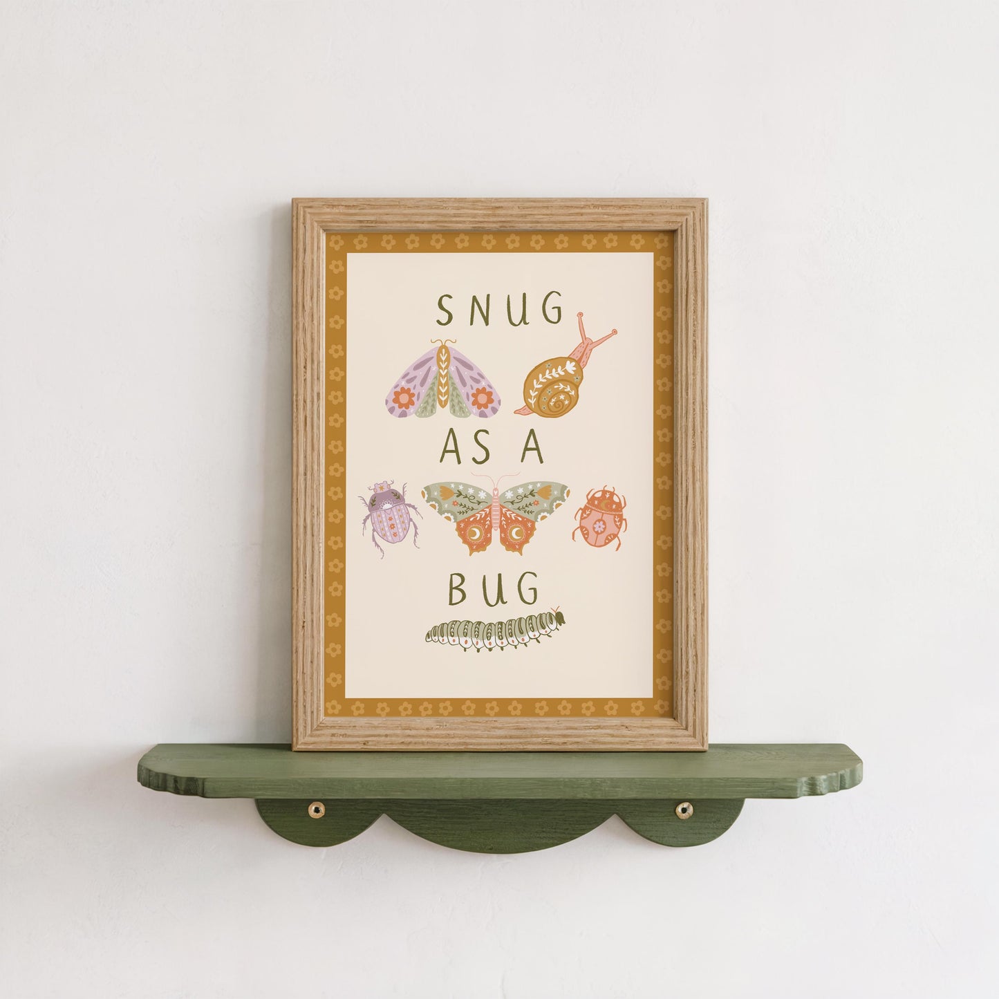 Set of 3 Personalised Floral Bug Art Prints - Nursery, Kids Room, Initial, Name, Playroom Decor, Patchwork Quilt, Folk Art, Girls Room