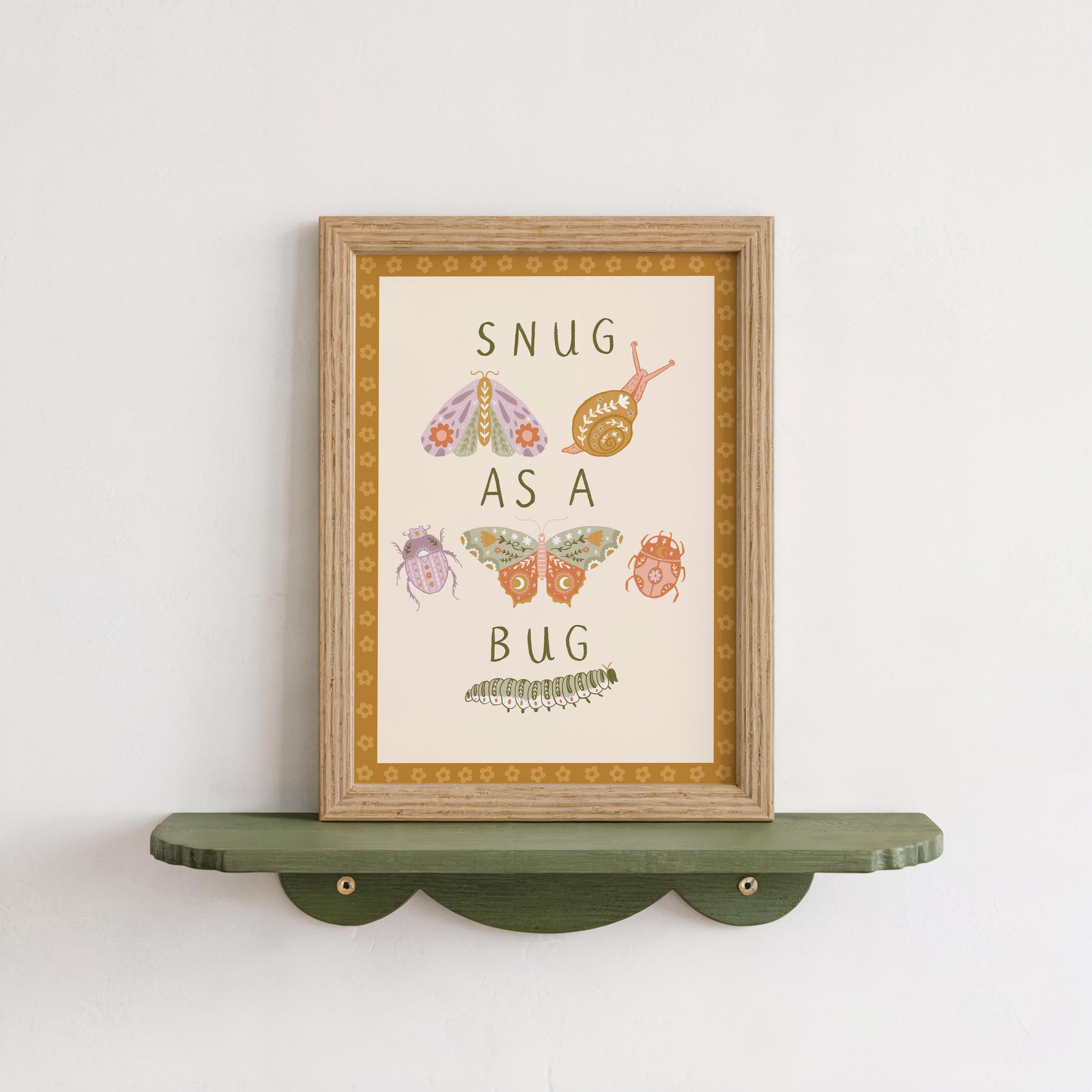 Set of 3 Personalised Floral Bug Art Prints - Nursery, Kids Room, Initial, Name, Playroom Decor, Patchwork Quilt, Folk Art, Girls Room