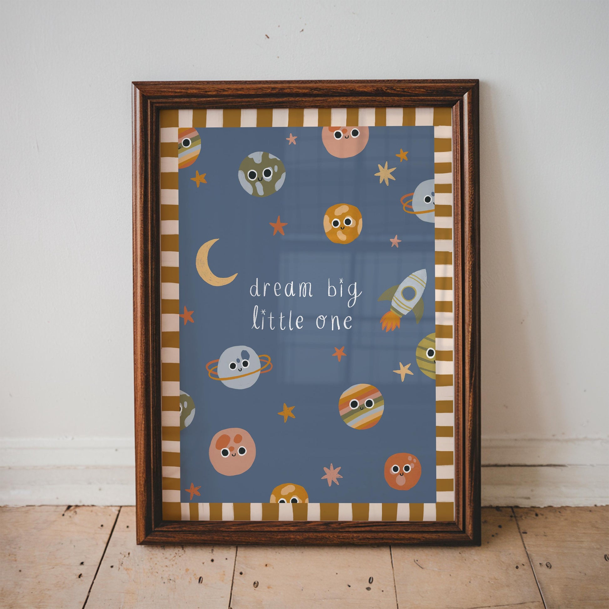 Set of 3 Personalised Retro Rainbow Space Art Prints - Nursery, Kids Room, Initial, Name, Playroom Decor, Planets,