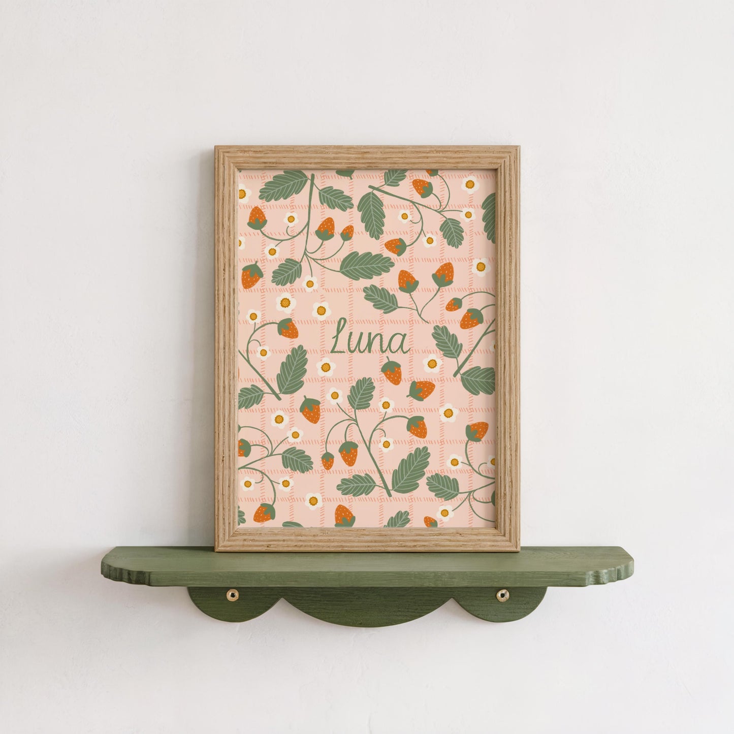 Set of 3 Personalised Strawberry Art Prints - Nursery, Kids Room, Initial, Name, Playroom Decor, Girls Room
