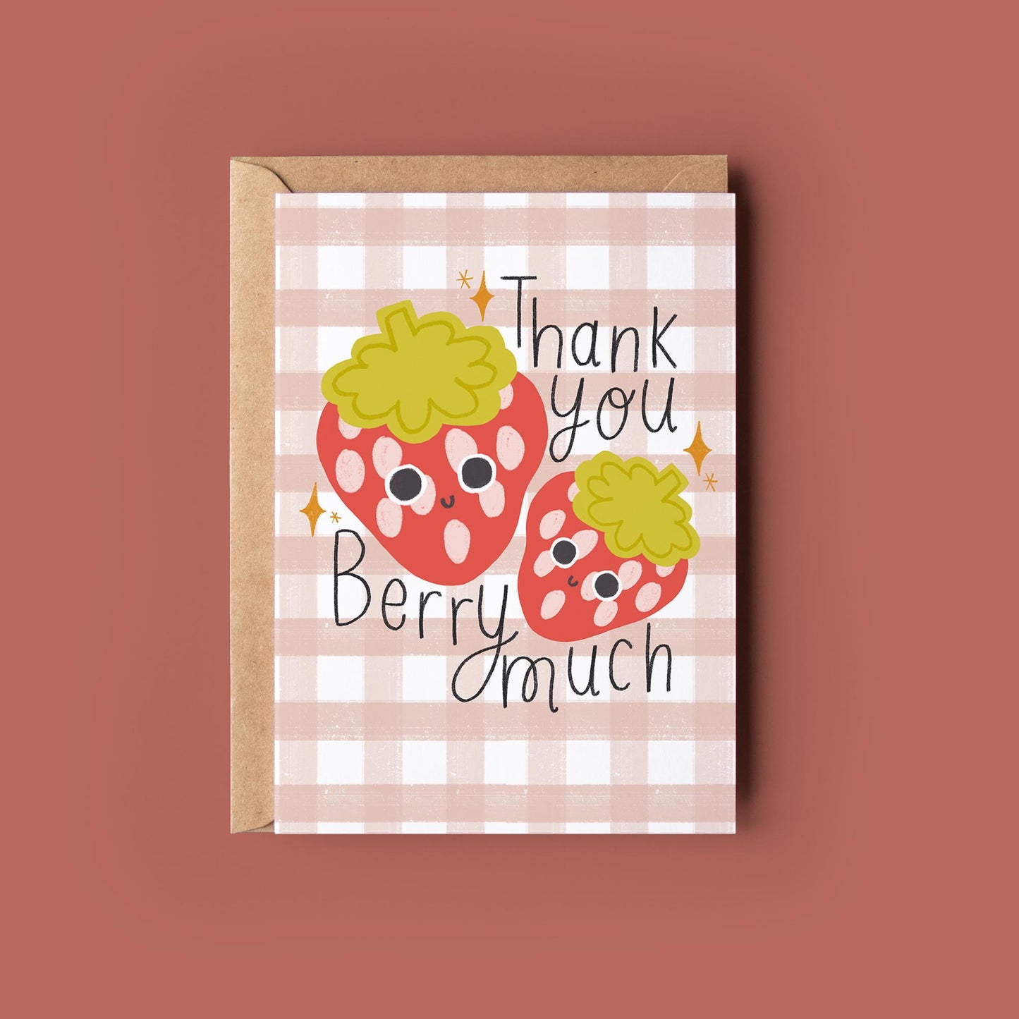 Thank you BERRY Much Greetings Card - Strawberry, thank you card, funny pun card