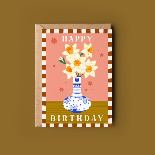 Daffodil Birthday Flower Greetings Card - Birthday Card - Birth flower, Whimsical, Cottagecore, Botanical, Celestial, Floral, Boho